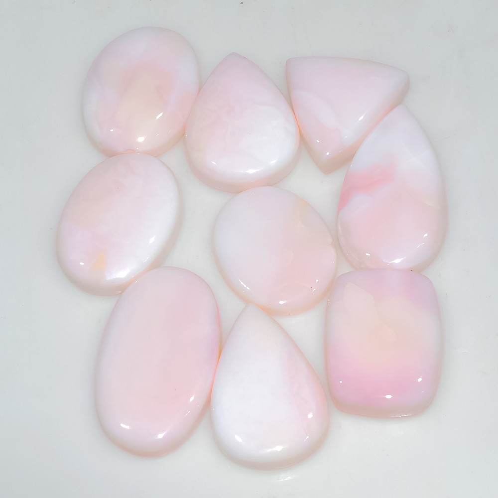 Image of 9 Pcs 134 Cts Synthetic Pink Opal Cabochon Loose Jewelry Making Healing Crystal Gemstone Lot 25x15 20x15mm #3762