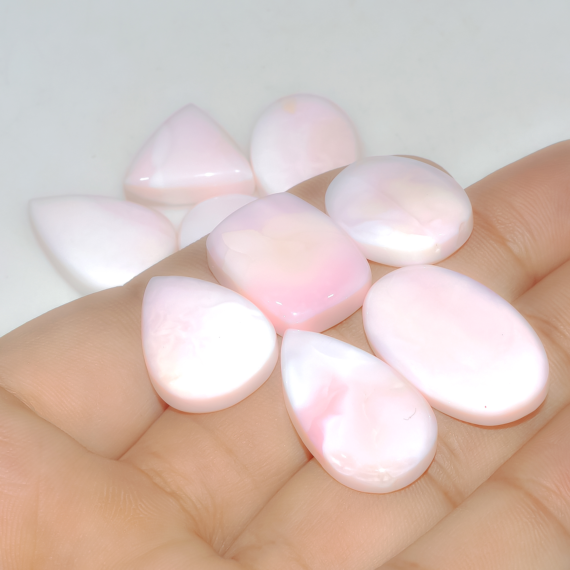 9 Pcs 134 Cts Synthetic Pink Opal Cabochon Loose Jewelry Making Healing Crystal Gemstone Lot 25x15 20x15mm 3762