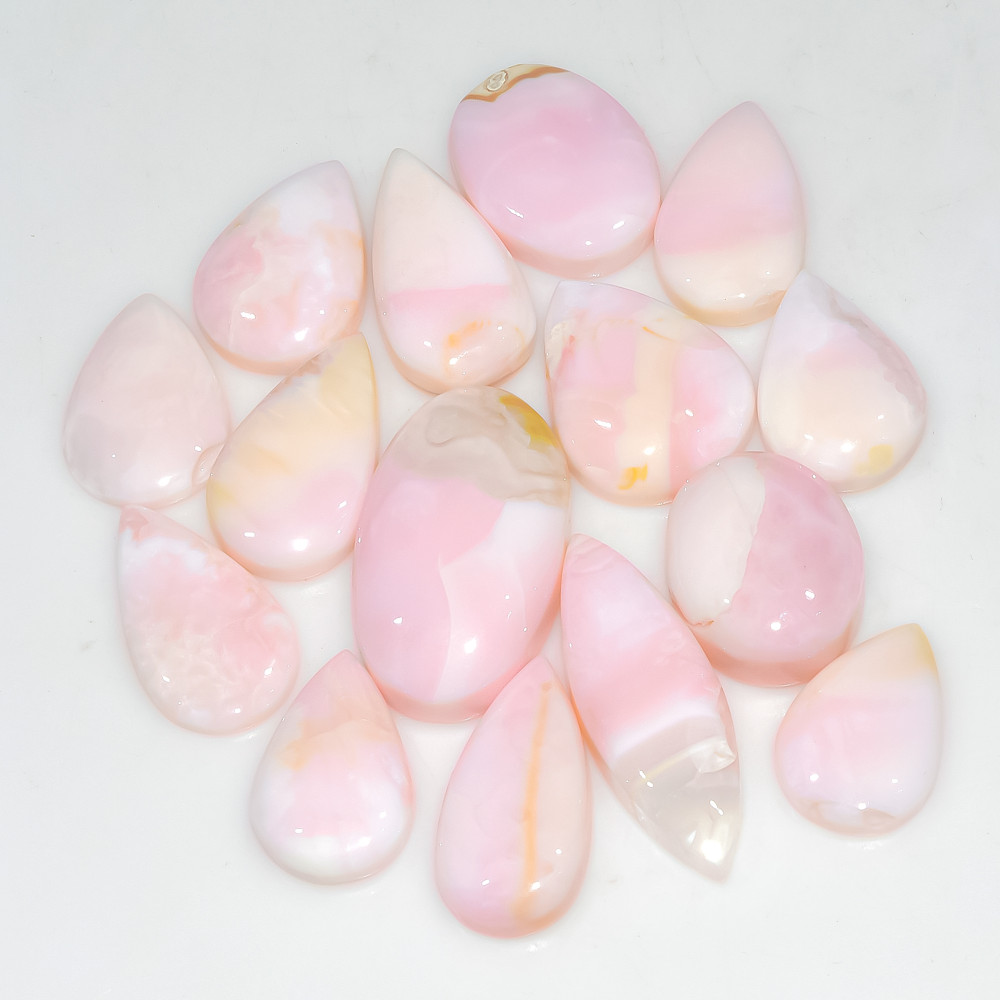 Image of 14 Pcs 136 Cts Synthetic Pink Opal Cabochon Loose Jewelry Making Healing Crystal Gemstone Lot 28x10 15x10mm #3763