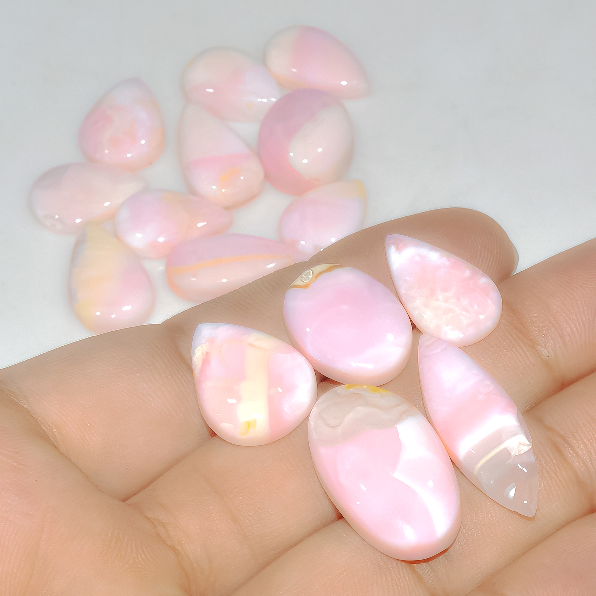 14 Pcs 136 Cts Synthetic Pink Opal Cabochon Loose Jewelry Making Healing Crystal Gemstone Lot 28x10 15x10mm 3763