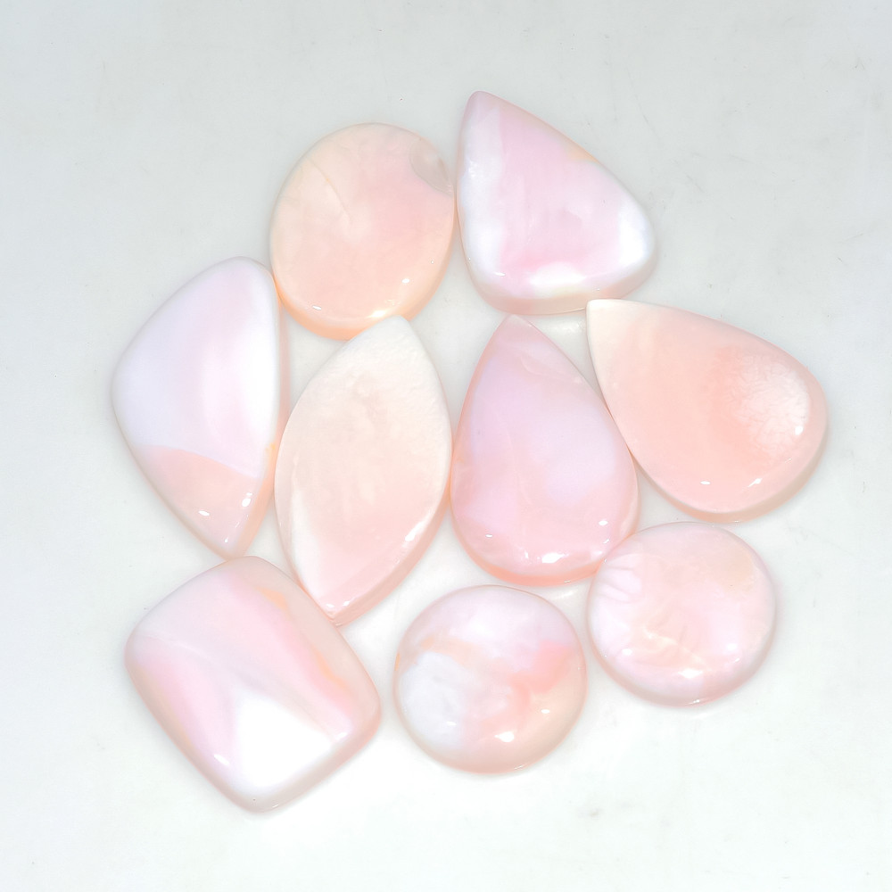 Image of 9 Pcs 118 Cts Synthetic Pink Opal Cabochon Loose Jewelry Making Healing Crystal Gemstone Lot 30x14 15x15mm #3764