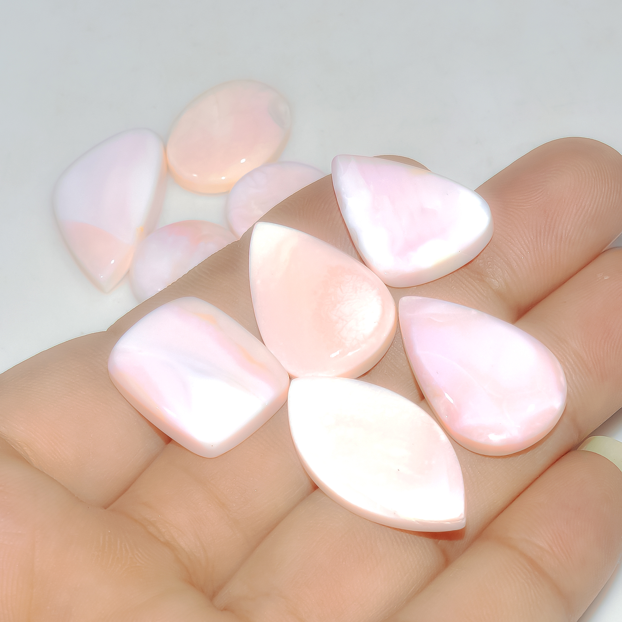 9 Pcs 118 Cts Synthetic Pink Opal Cabochon Loose Jewelry Making Healing Crystal Gemstone Lot 30x14 15x15mm 3764