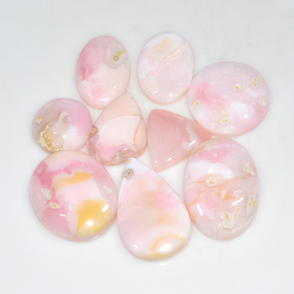 Image of 9 Pcs 176 Cts Synthetic Pink Opal Cabochon Loose Jewelry Making Healing Crystal Gemstone Lot 30x19 15x15mm #3765
