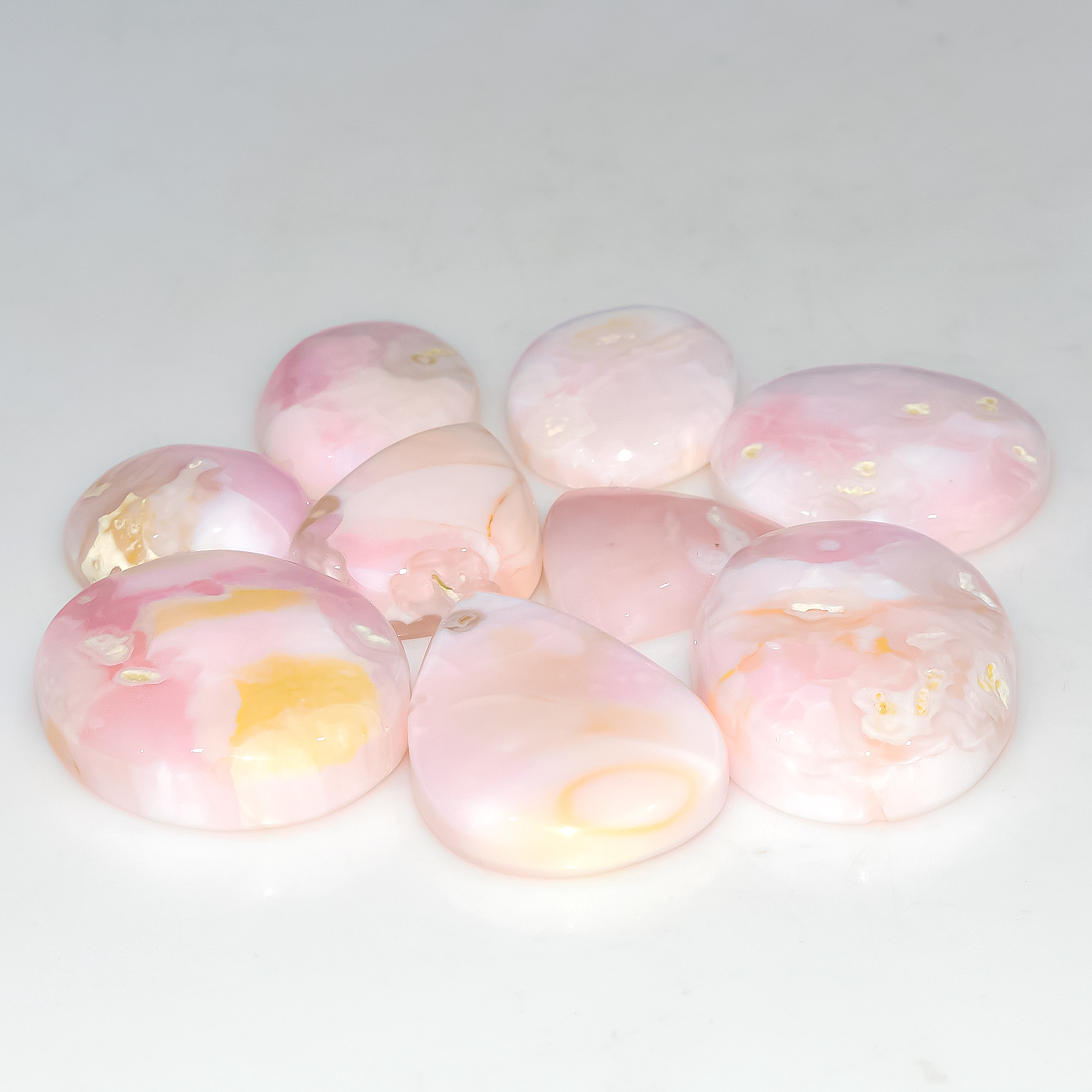 9 Pcs 176 Cts Synthetic Pink Opal Cabochon Loose Jewelry Making Healing Crystal Gemstone Lot 30x19 15x15mm 3765