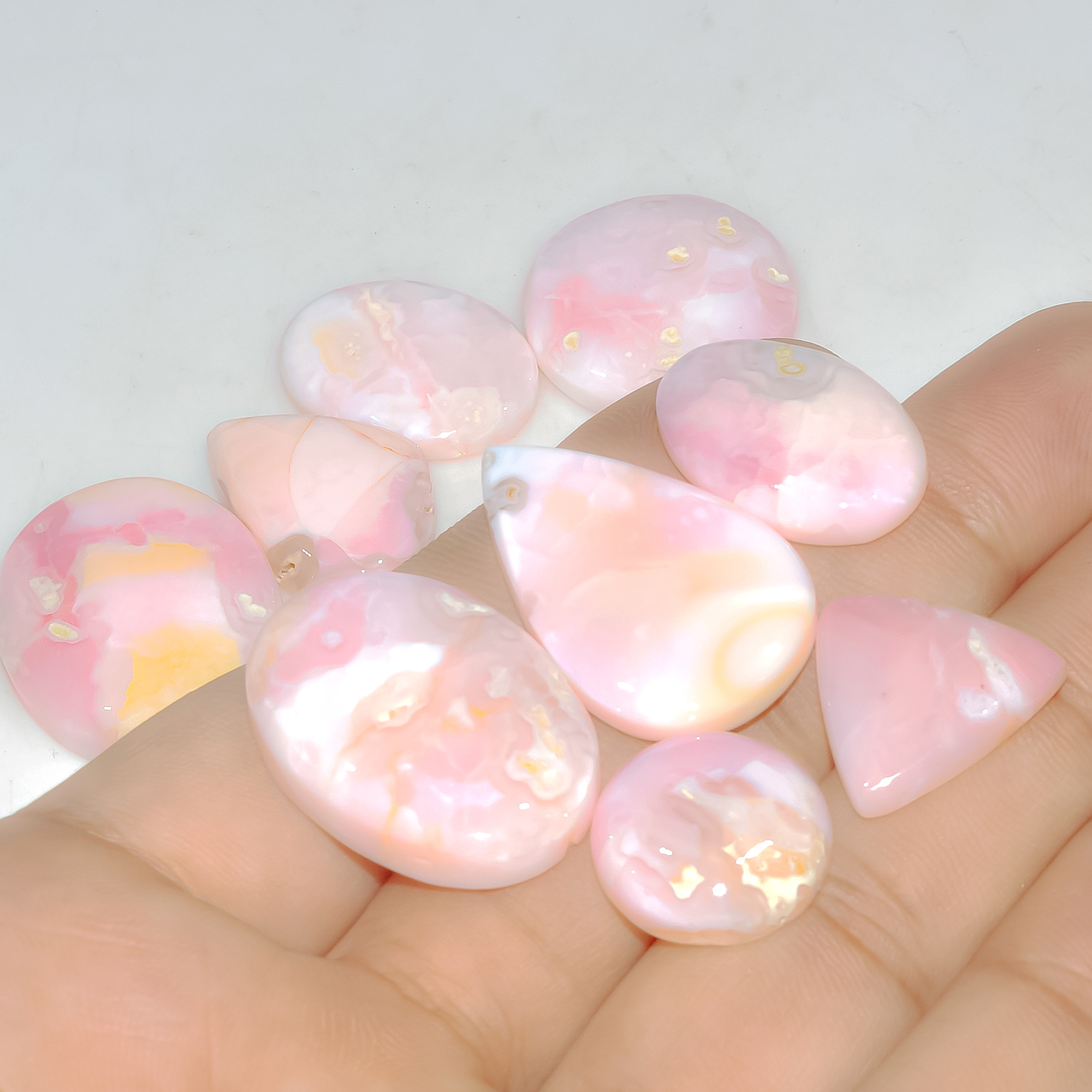 9 Pcs 176 Cts Synthetic Pink Opal Cabochon Loose Jewelry Making Healing Crystal Gemstone Lot 30x19 15x15mm 3765
