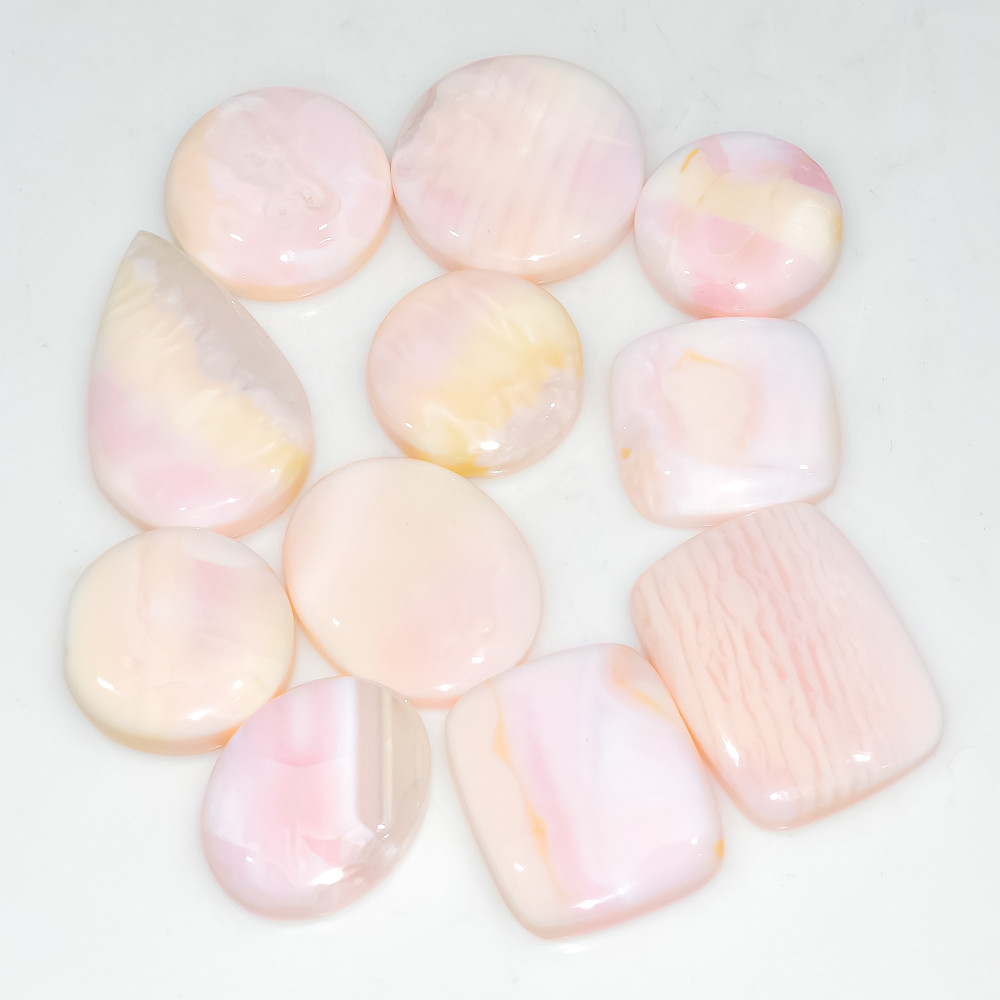 Image of 11 Pcs 146 Cts Synthetic Pink Opal Cabochon Loose Jewelry Making Healing Crystal Gemstone Lot 26x15 15x15mm #3766