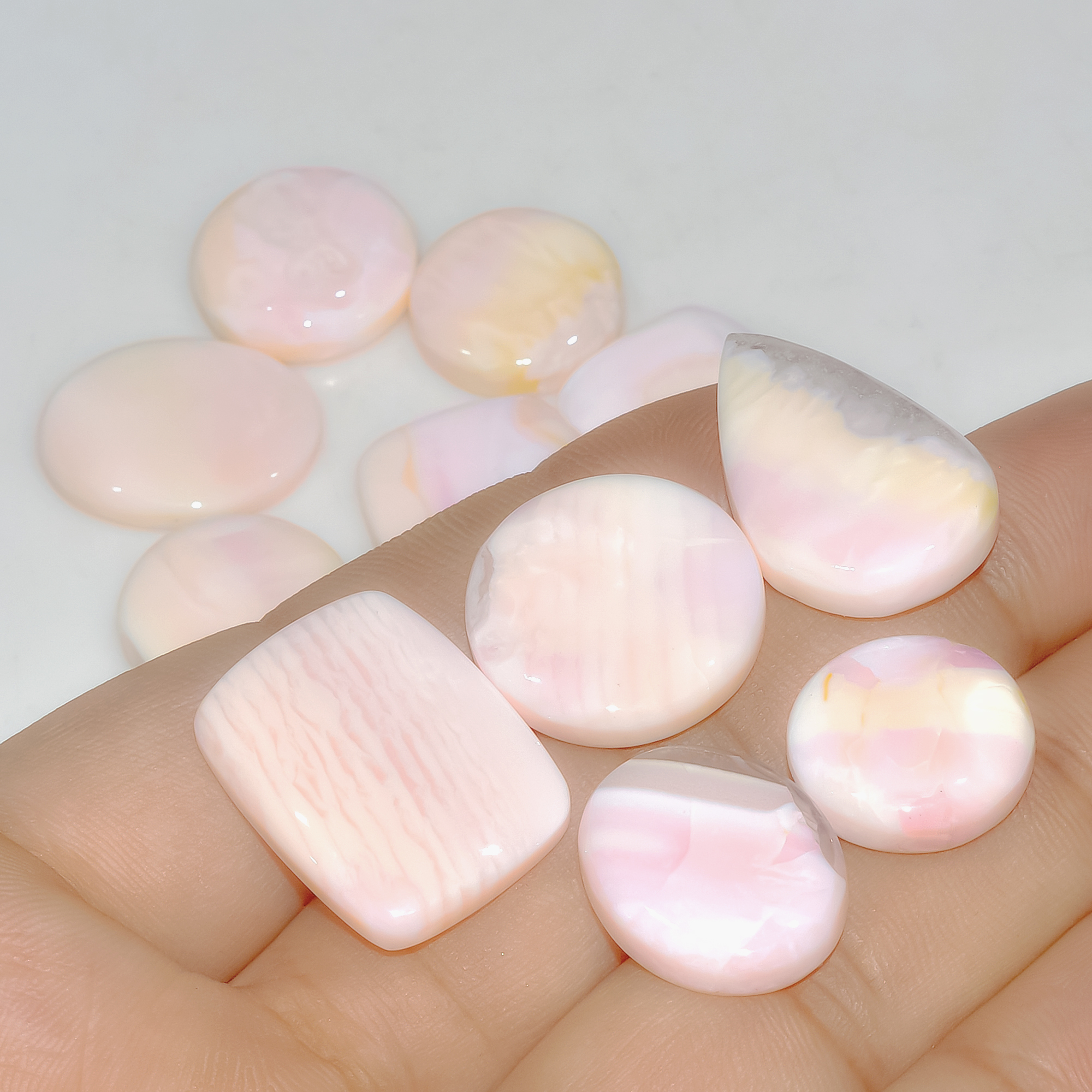 11 Pcs 146 Cts Synthetic Pink Opal Cabochon Loose Jewelry Making Healing Crystal Gemstone Lot 26x15 15x15mm 3766