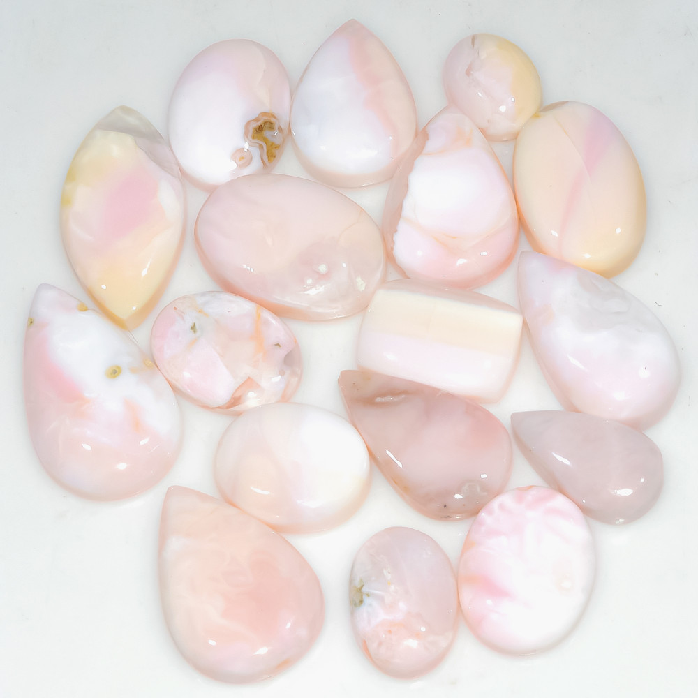 Image of 17 Pcs 156 Cts Synthetic Pink Opal Cabochon Loose Jewelry Making Healing Crystal Gemstone Lot 25x10 10x9mm #3767