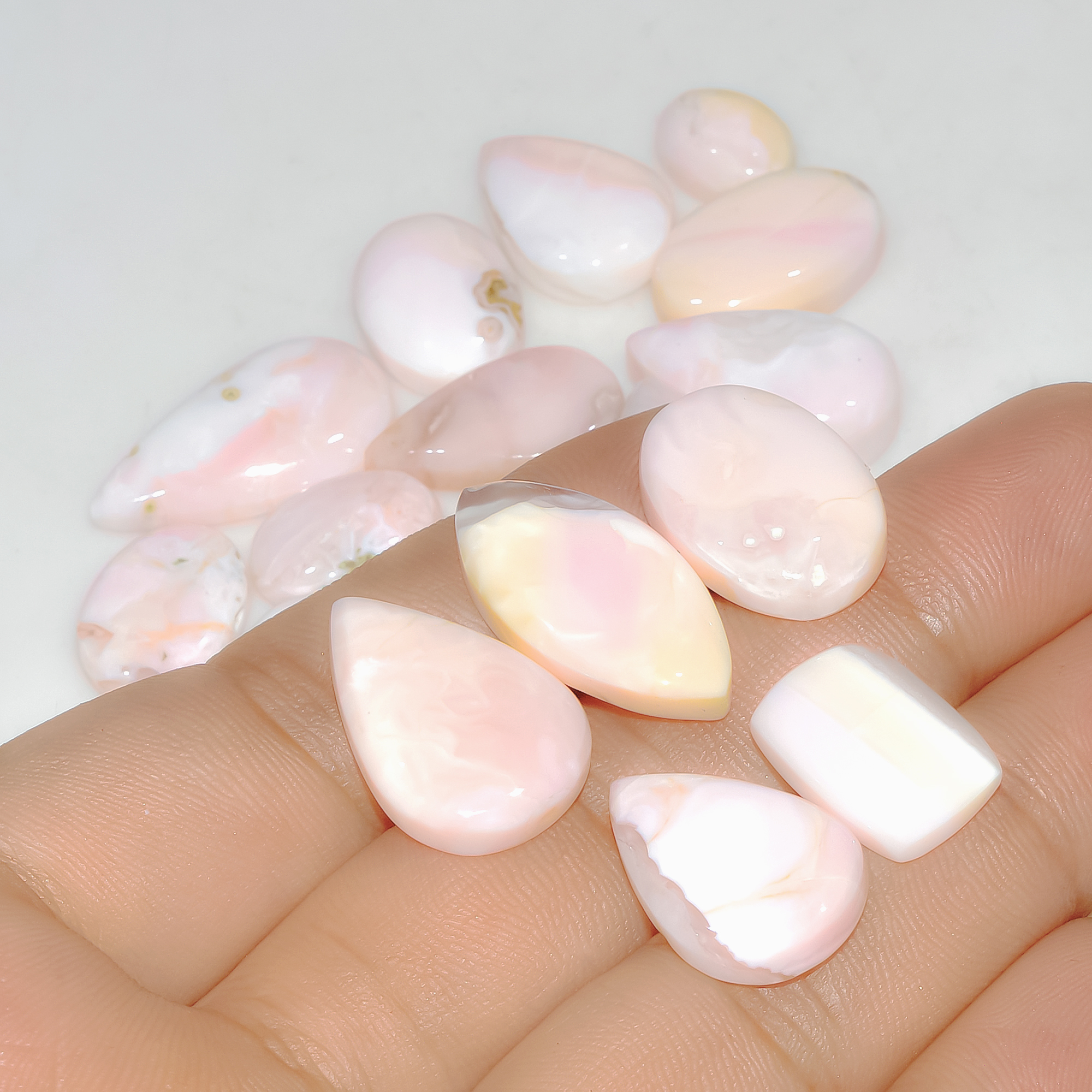 17 Pcs 156 Cts Synthetic Pink Opal Cabochon Loose Jewelry Making Healing Crystal Gemstone Lot 25x10 10x9mm 3767