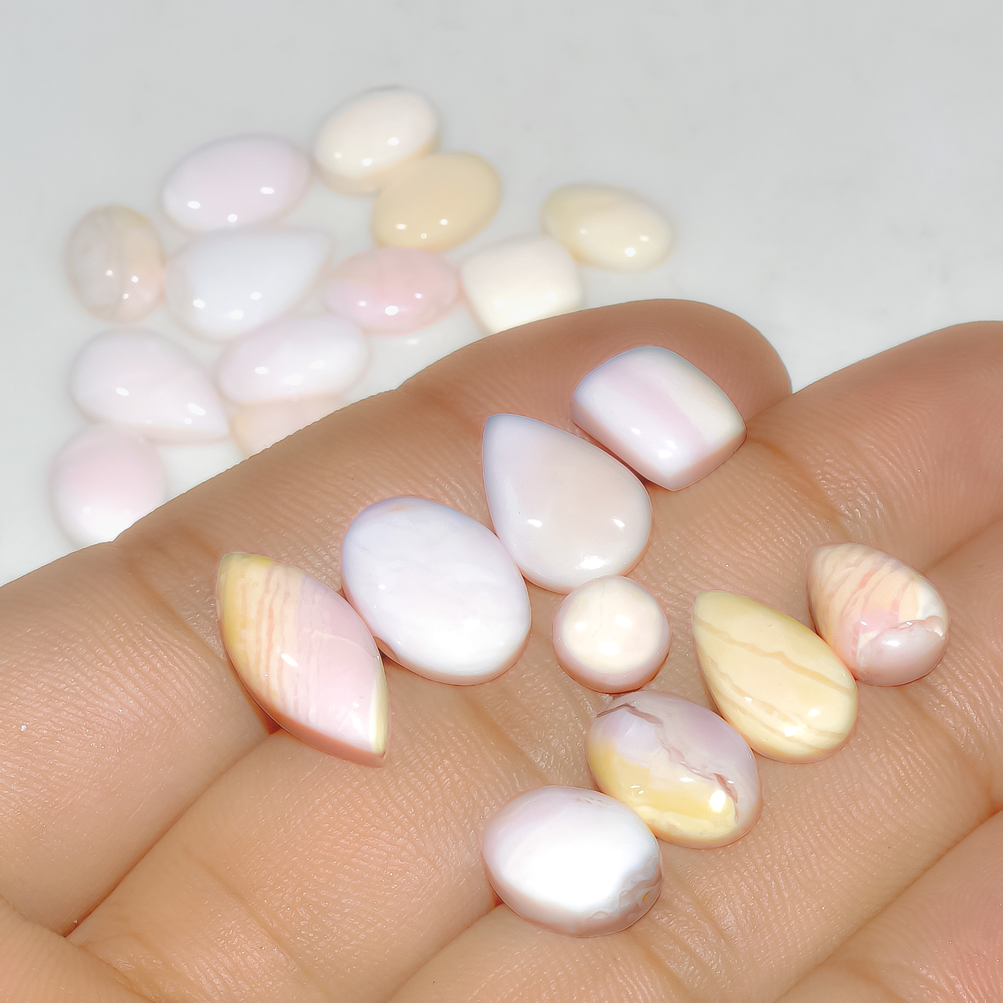 23 Pcs 61 Cts Synthetic Pink Opal Cabochon Loose Jewelry Making Healing Crystal Gemstone Lot 16x7 6x6mm 3768