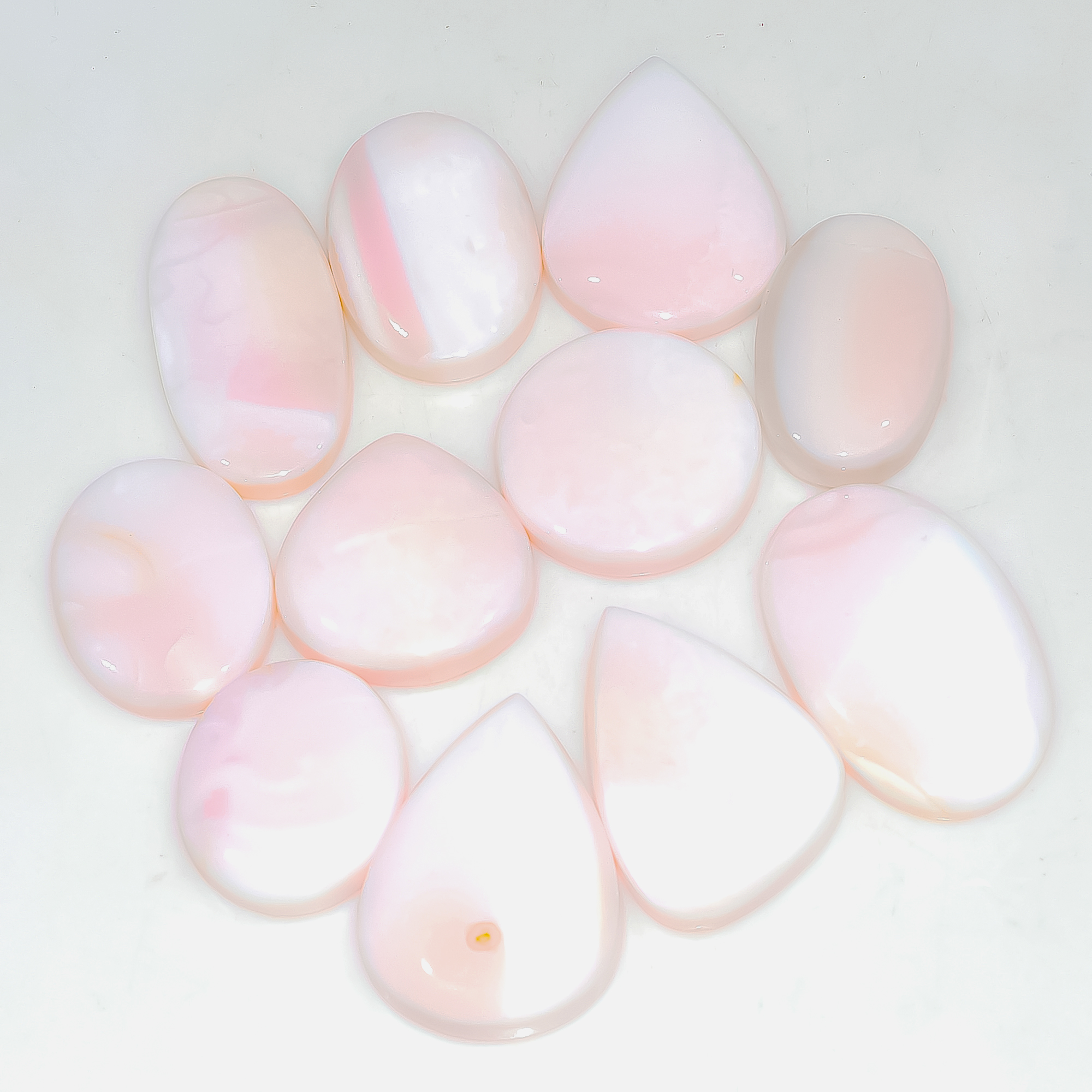 11 Pcs 213 Cts Synthetic Pink Opal Cabochon Loose Jewelry Making Healing Crystal Gemstone Lot 30x20 20x16mm 3769