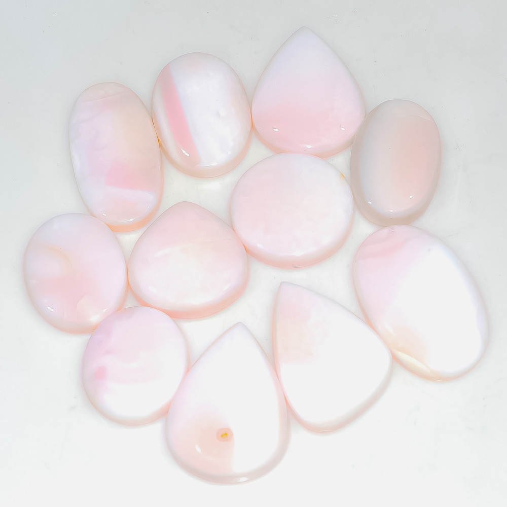 Image of 11 Pcs 213 Cts Synthetic Pink Opal Cabochon Loose Jewelry Making Healing Crystal Gemstone Lot 30x20 20x16mm #3769