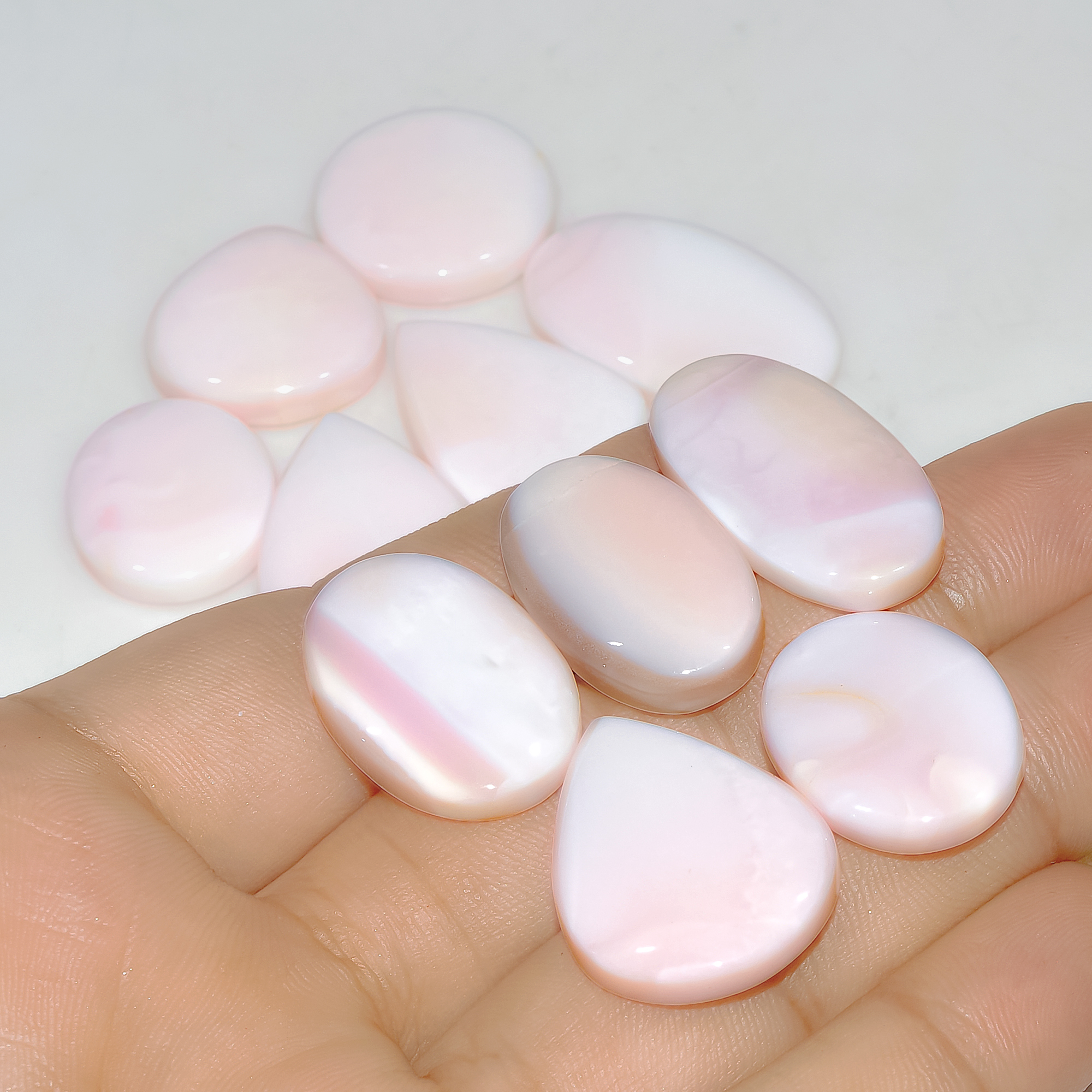 11 Pcs 213 Cts Synthetic Pink Opal Cabochon Loose Jewelry Making Healing Crystal Gemstone Lot 30x20 20x16mm 3769