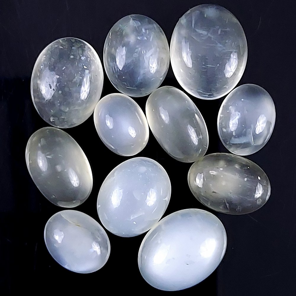 11Pcs 370Cts  Natural White Moonstone Oval Cabochon Gemstone Wholsale Lot For Handmade Jewelry Making Stone 16x12 12x8mm#G-377