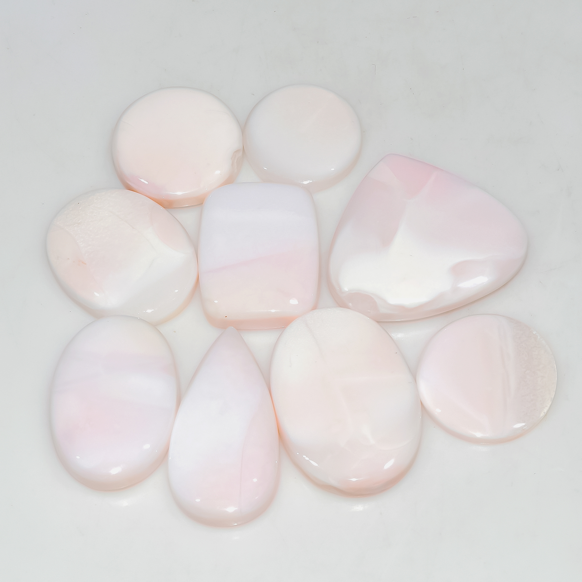 9 Pcs 208 Cts Synthetic Pink Opal Cabochon Loose Jewelry Making Healing Crystal Gemstone Lot 30x26 18x18mm 3770
