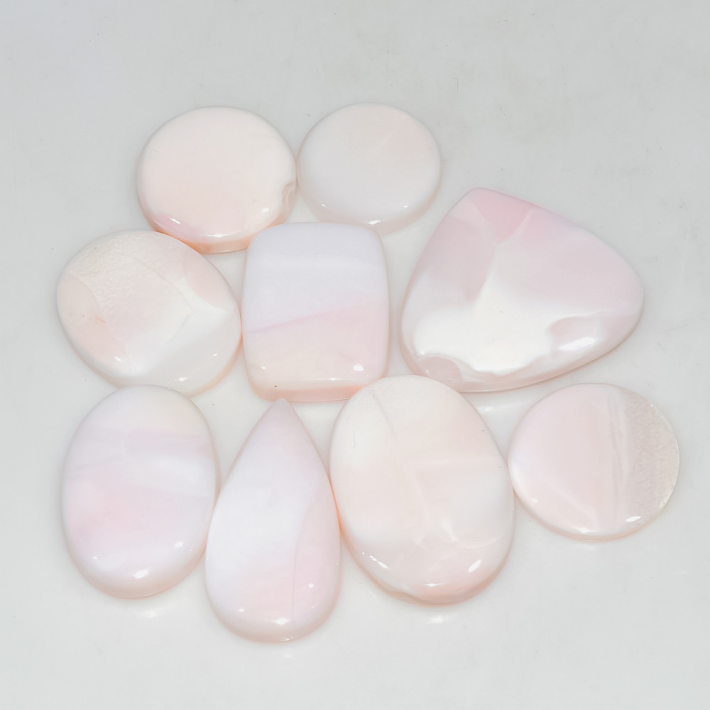 Image of 9 Pcs 208 Cts Synthetic Pink Opal Cabochon Loose Jewelry Making Healing Crystal Gemstone Lot 30x26 18x18mm #3770