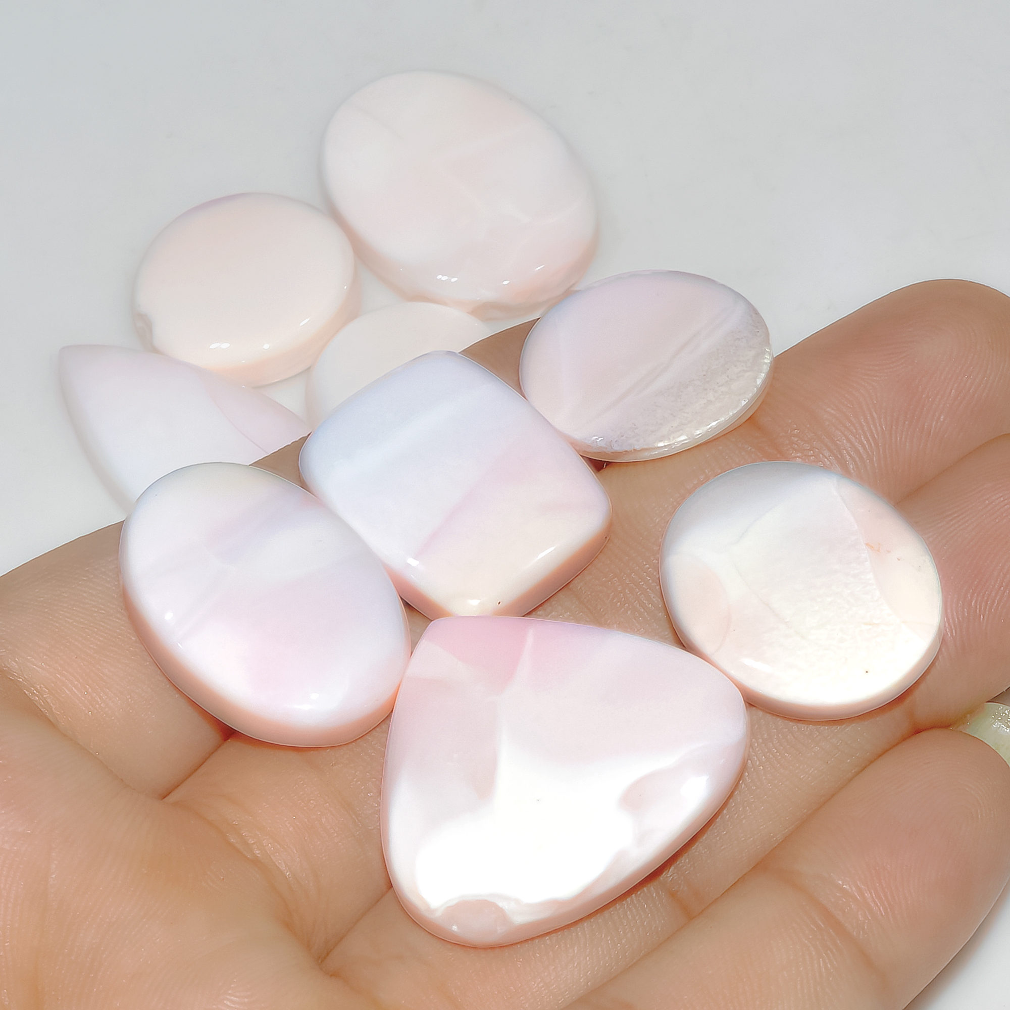 9 Pcs 208 Cts Synthetic Pink Opal Cabochon Loose Jewelry Making Healing Crystal Gemstone Lot 30x26 18x18mm 3770