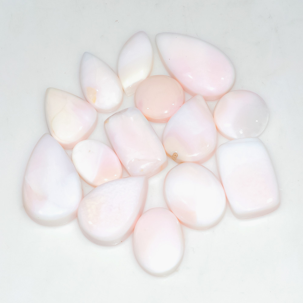 Image of 14 Pcs 133 Cts Synthetic Pink Opal Cabochon Loose Jewelry Making Healing Crystal Gemstone Lot 25x13 11x11mm #3771