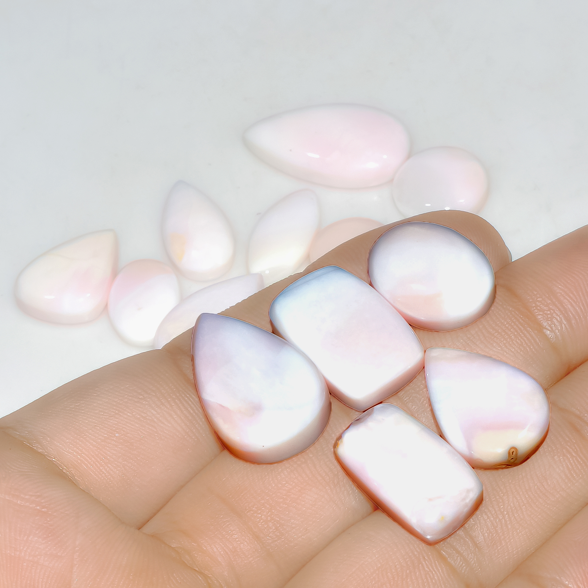 14 Pcs 133 Cts Synthetic Pink Opal Cabochon Loose Jewelry Making Healing Crystal Gemstone Lot 25x13 11x11mm 3771