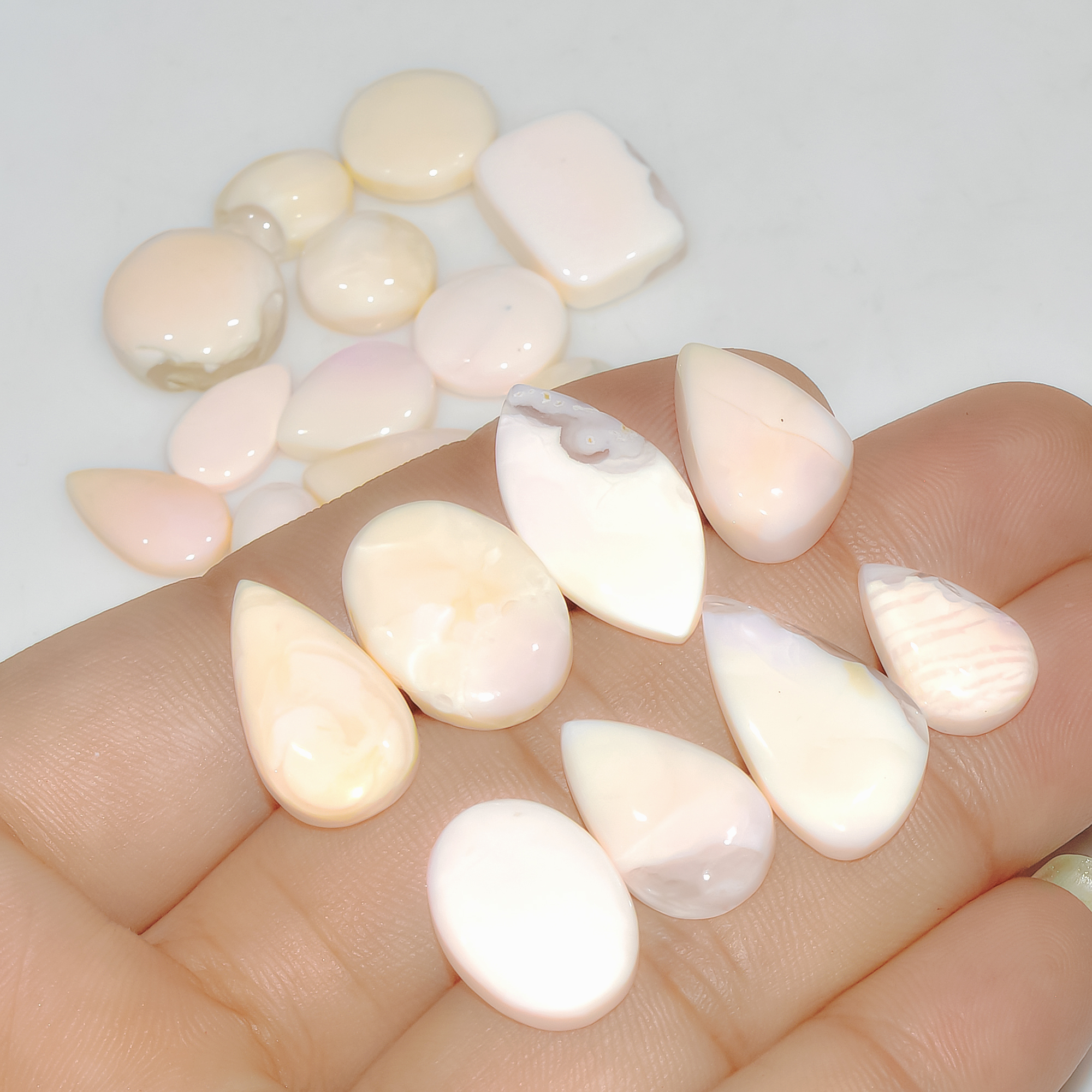 20 Pcs 123 Cts Synthetic Pink Opal Cabochon Loose Jewelry Making Healing Crystal Gemstone Lot 25x10 11x9mm 3772