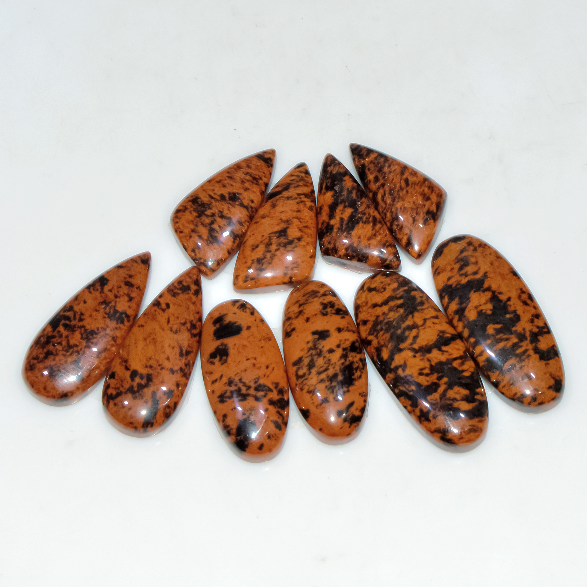 5 Pair 155 Cts Natural Mahogany Obsidian Cabochon Gemstone Earrings making Pair 30x11 23x10mm 3773