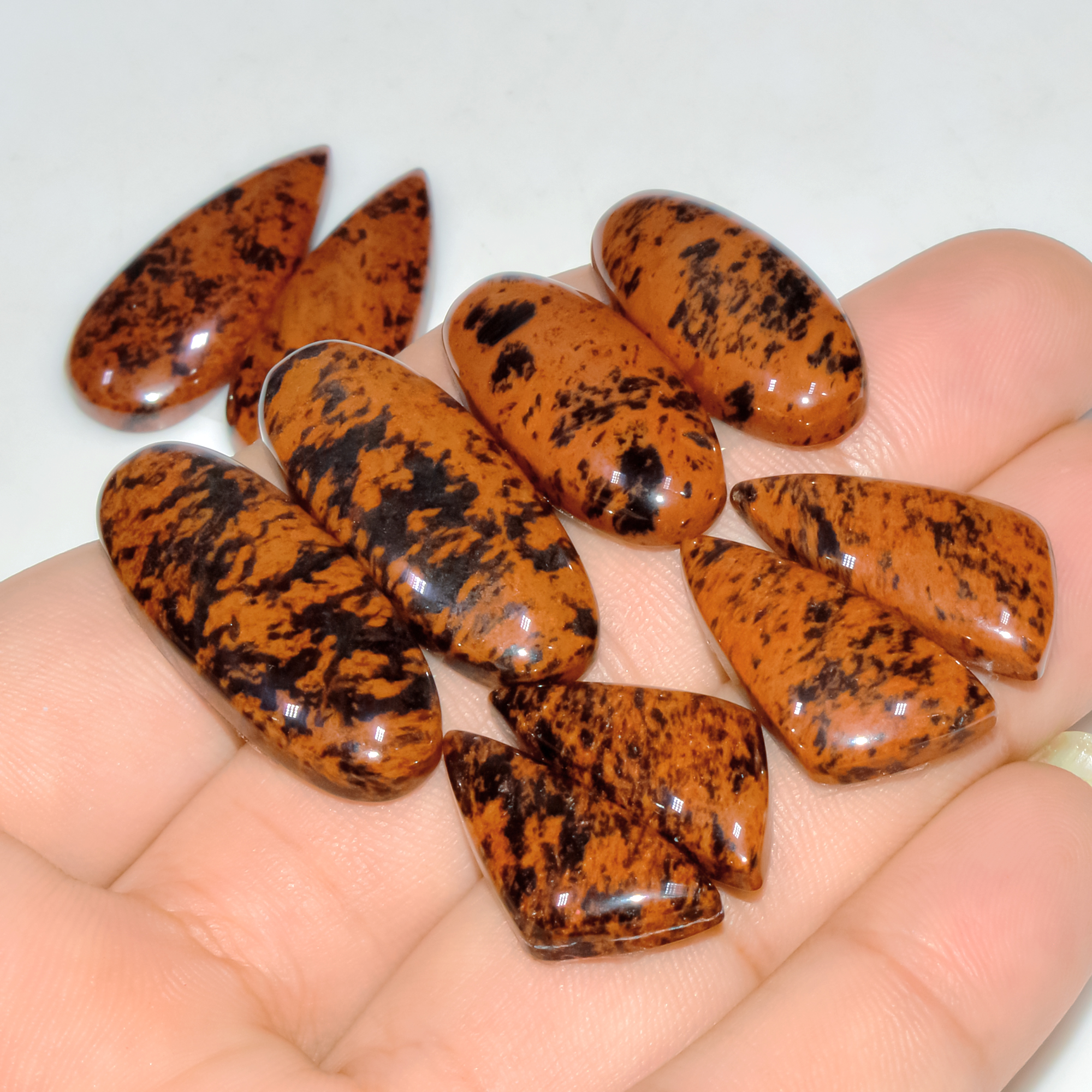 5 Pair 155 Cts Natural Mahogany Obsidian Cabochon Gemstone Earrings making Pair 30x11 23x10mm 3773