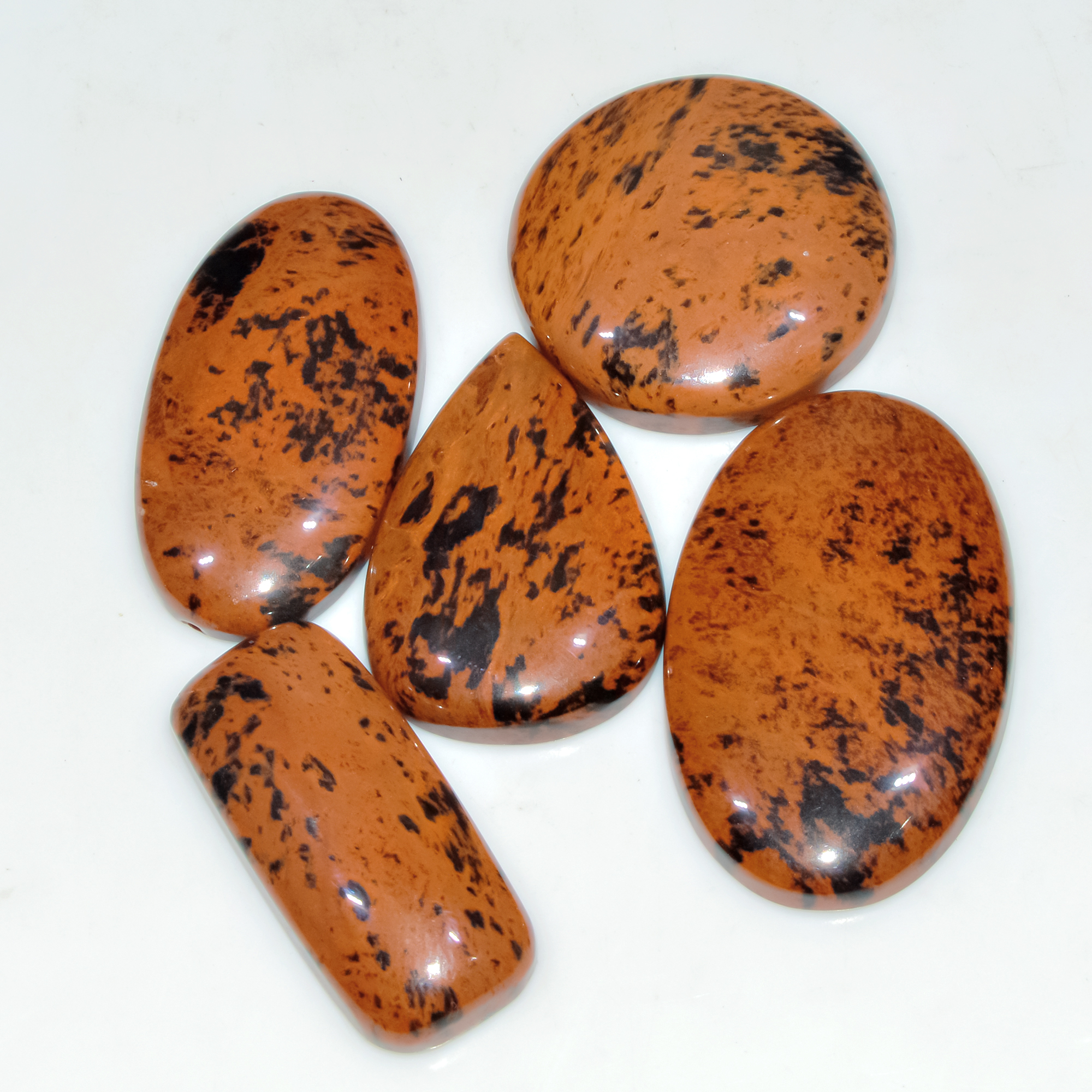 5 Pcs 224 Cts Natural Mahogany Obsidian Cabochon Jewelry Making Loose Gemstone 40x25 30x30mm 3774