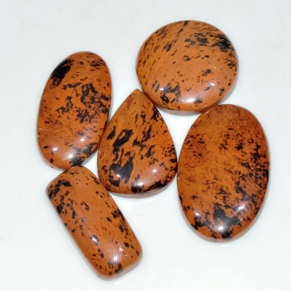 Image of 5 Pcs 224 Cts Natural Mahogany Obsidian Cabochon Jewelry Making Loose Gemstone 40x25 30x30mm #3774