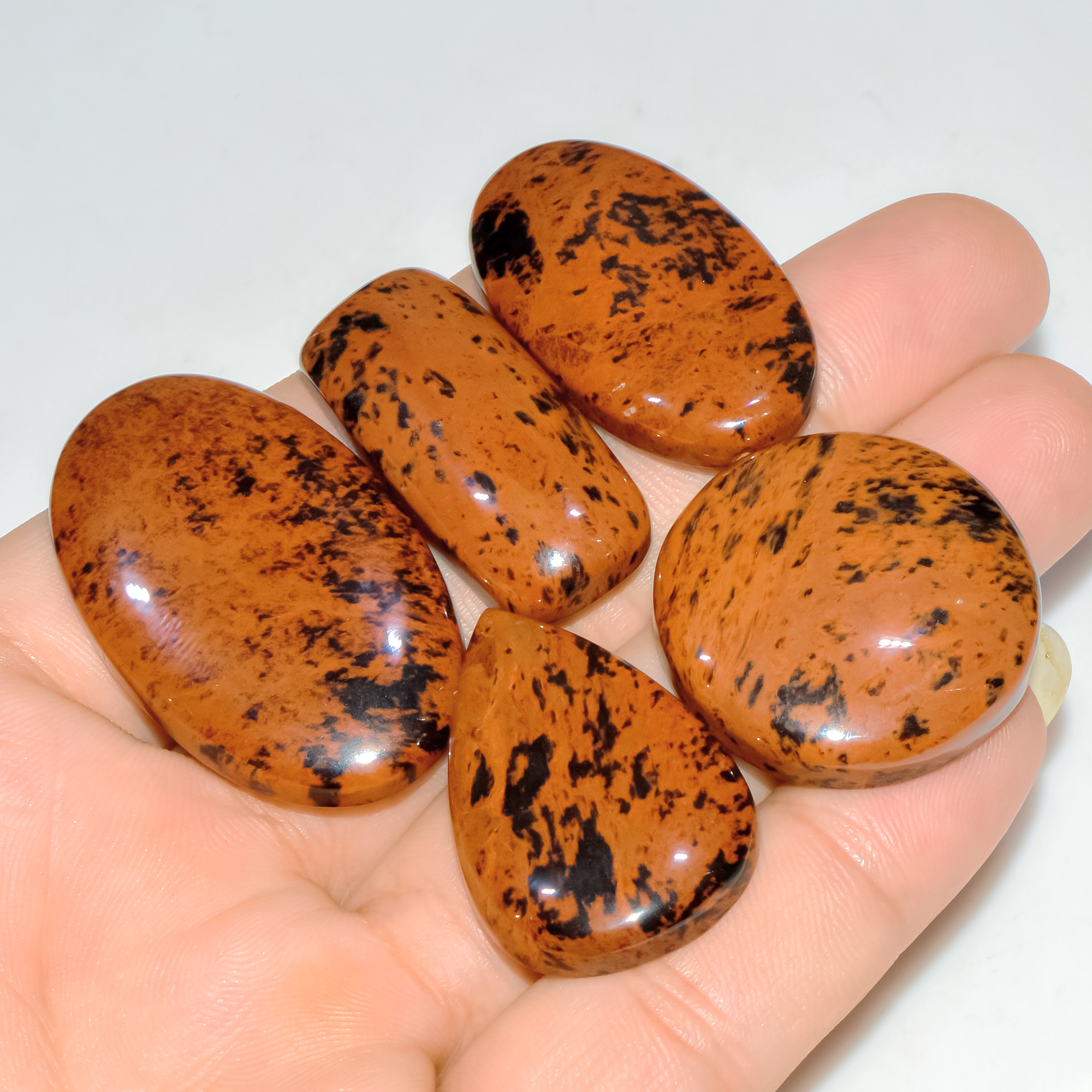 5 Pcs 224 Cts Natural Mahogany Obsidian Cabochon Jewelry Making Loose Gemstone 40x25 30x30mm 3774