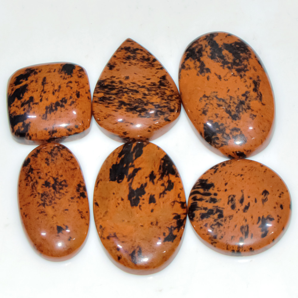 Image of 6 Pcs 239 Cts Natural Mahogany Obsidian Cabochon Jewelry Making Loose Gemstone 37x22 22x21mm #3775