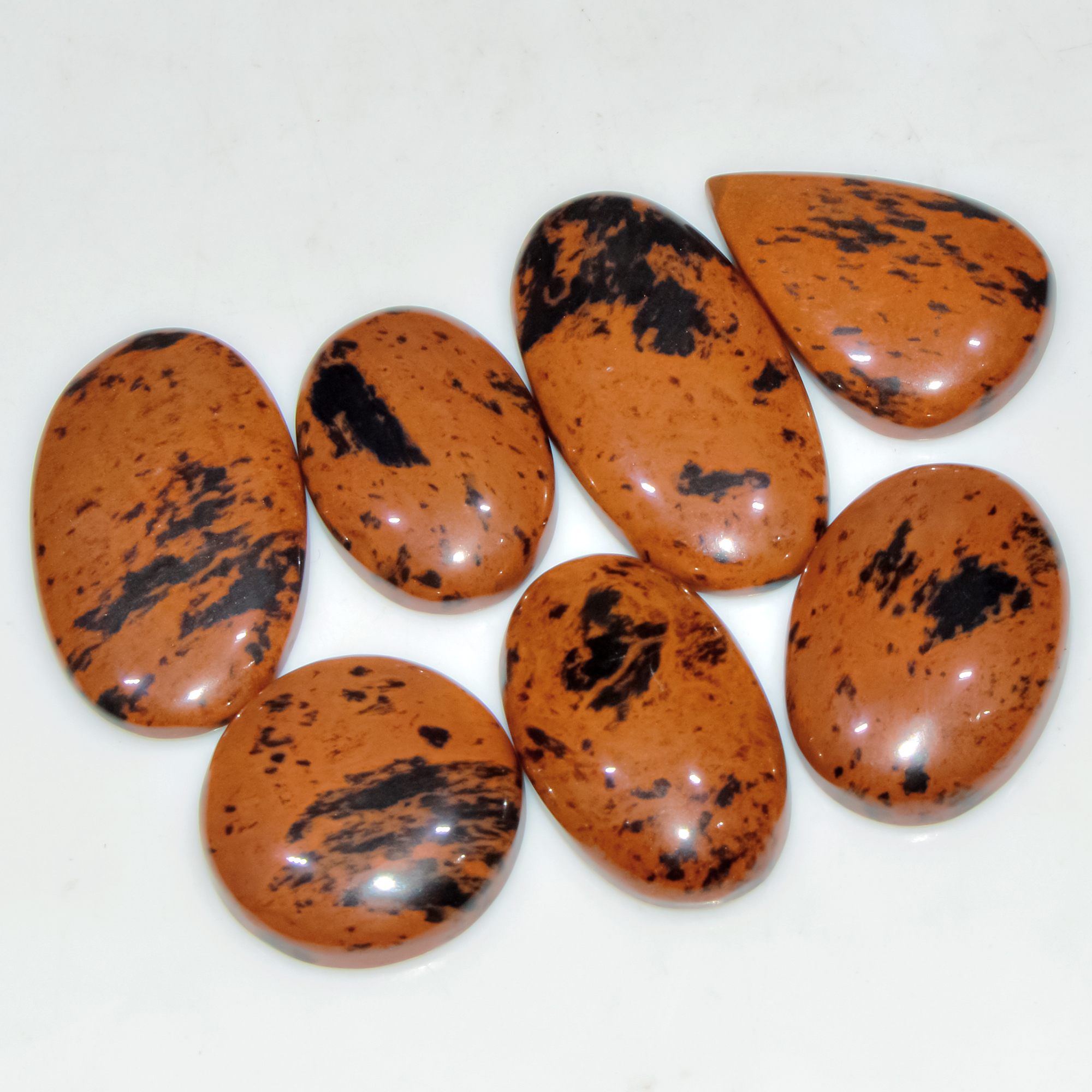 8 Pcs 190 Cts Natural Mahogany Obsidian Cabochon Jewelry Making Loose Gemstone 30x20 19x19mm 3776