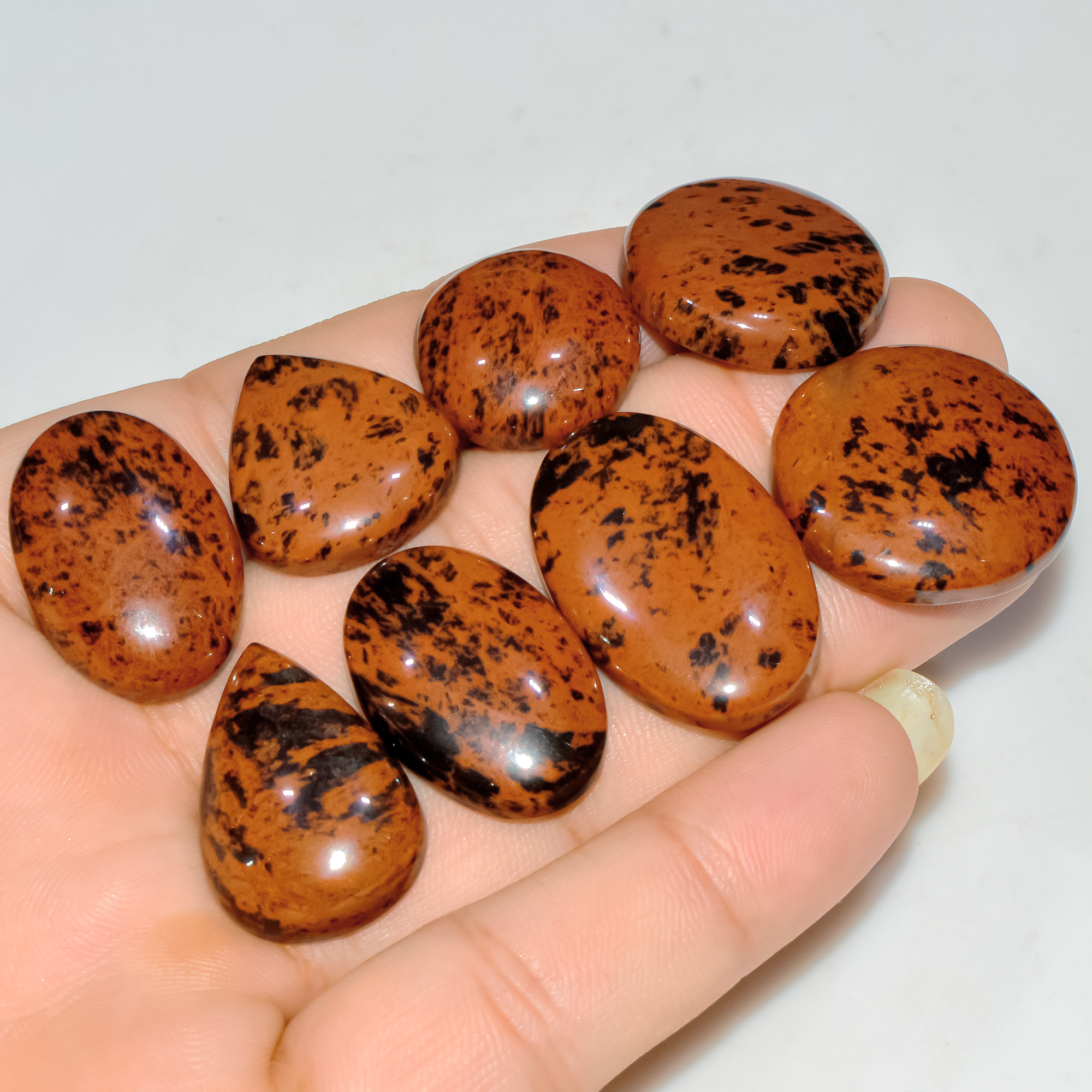7 Pcs 188 Cts Natural Mahogany Obsidian Cabochon Jewelry Making Loose Gemstone 35x16 21x21mm 3777