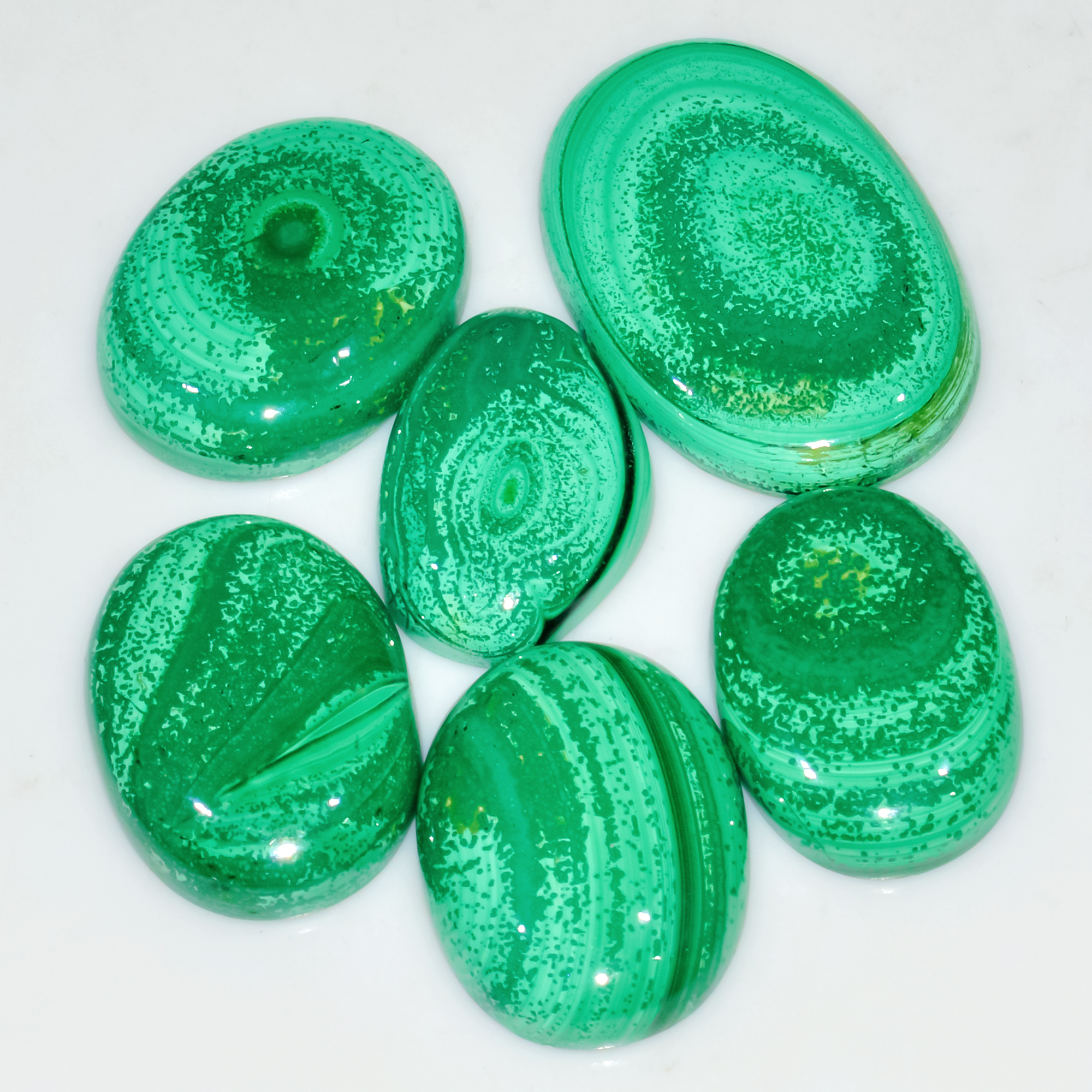 6 Pcs 250 Cts Natural Malachite Mix Shape Size Back Unpolished Cabochon Gemstone Lot 35x23 24x15mm 3778