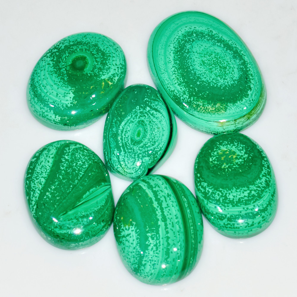 Image of 6 Pcs 250 Cts Natural Malachite Mix Shape Size Back Unpolished Cabochon Gemstone Lot 35x23 24x15mm #3778