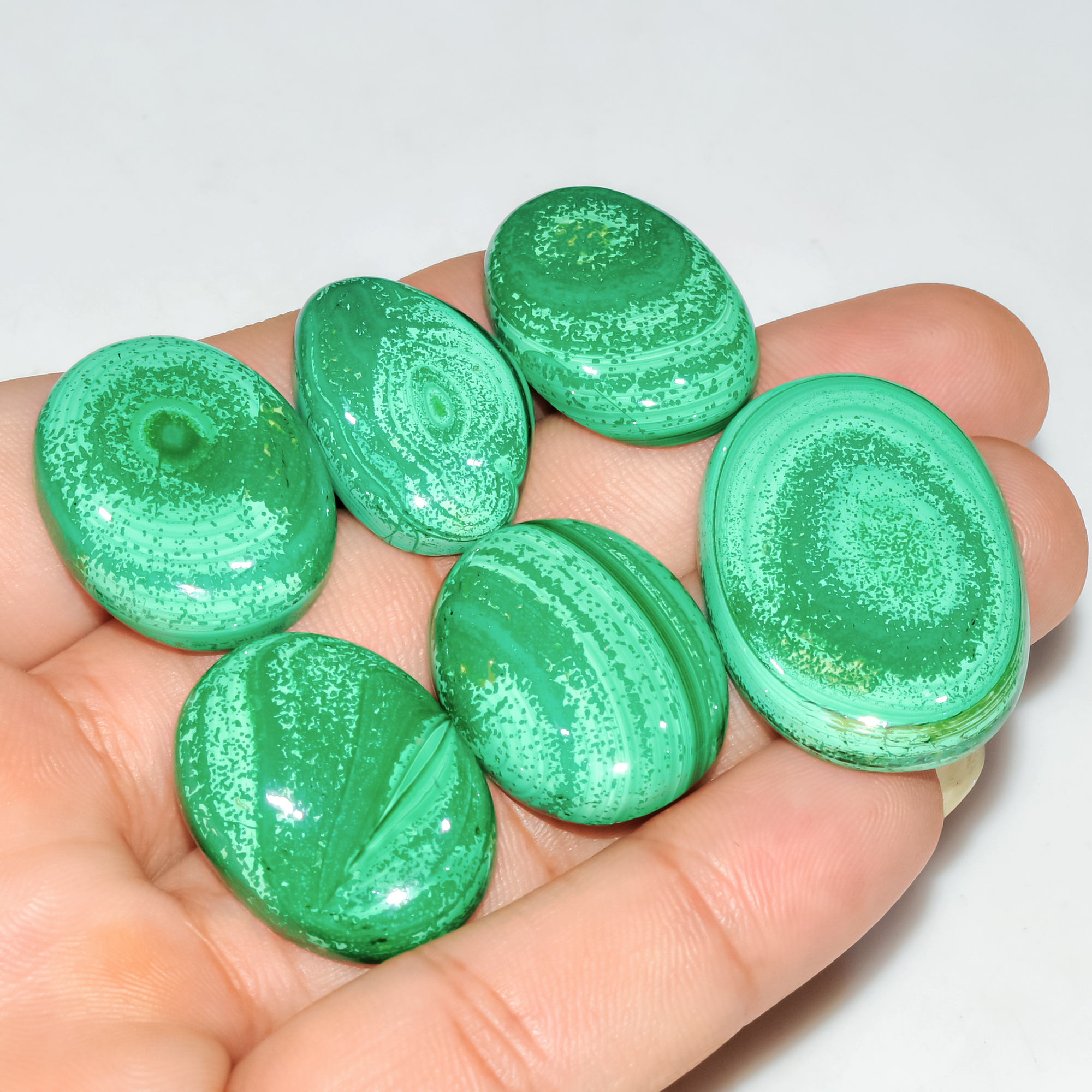 6 Pcs 250 Cts Natural Malachite Mix Shape Size Back Unpolished Cabochon Gemstone Lot 35x23 24x15mm 3778
