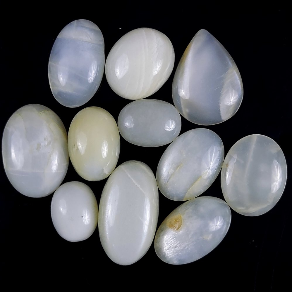 11Pcs 135Cts  Natural White Moonstone Oval Cabochon Gemstone Wholsale Lot For Handmade Jewelry Making Stone 30x16 16x12mm#G-378