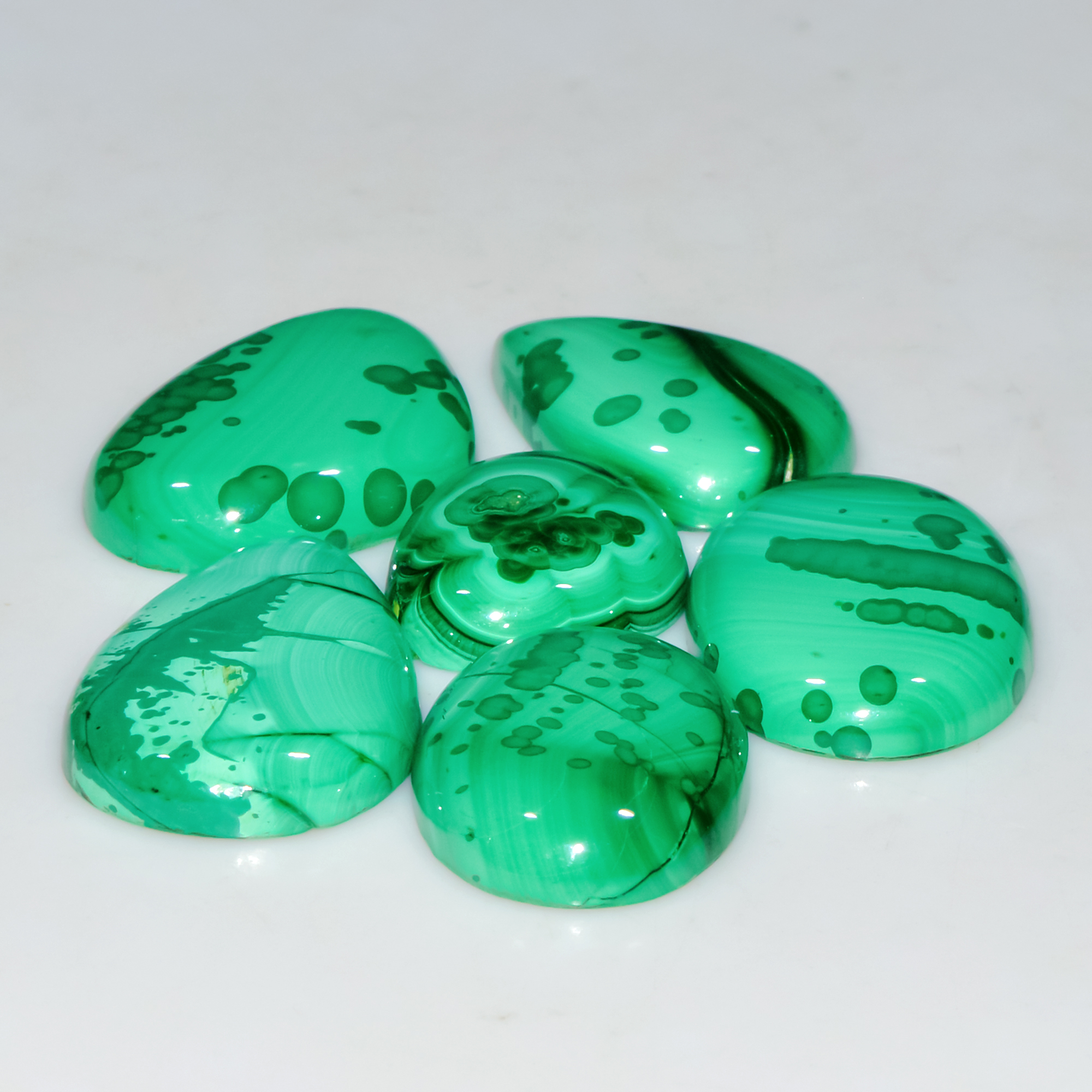 6 Pcs 212 Cts Natural Malachite Mix Shape Size Back Unpolished Cabochon Gemstone Lot 30x20 20x15mm 3780