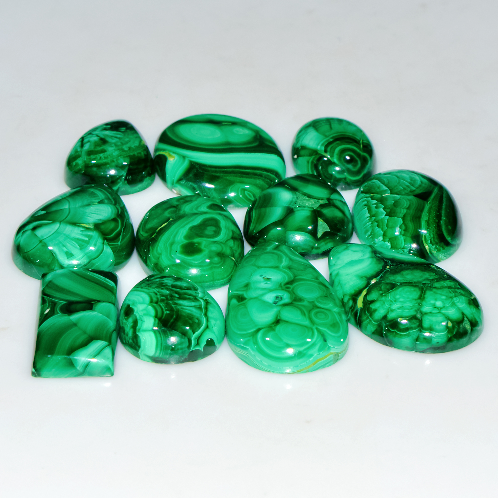 11 Pcs 209 Cts Natural Malachite Mix Shape Size Back Unpolished Cabochon Gemstone Lot 28x15 15x10mm 3782