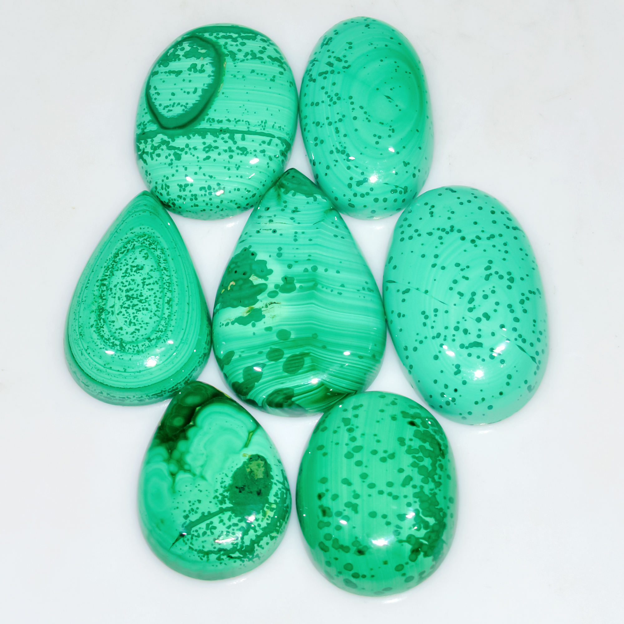 7 Pcs 239 Cts Natural Malachite Mix Shape Size Back Unpolished Cabochon Gemstone Lot 30x20 23x15mm 3783