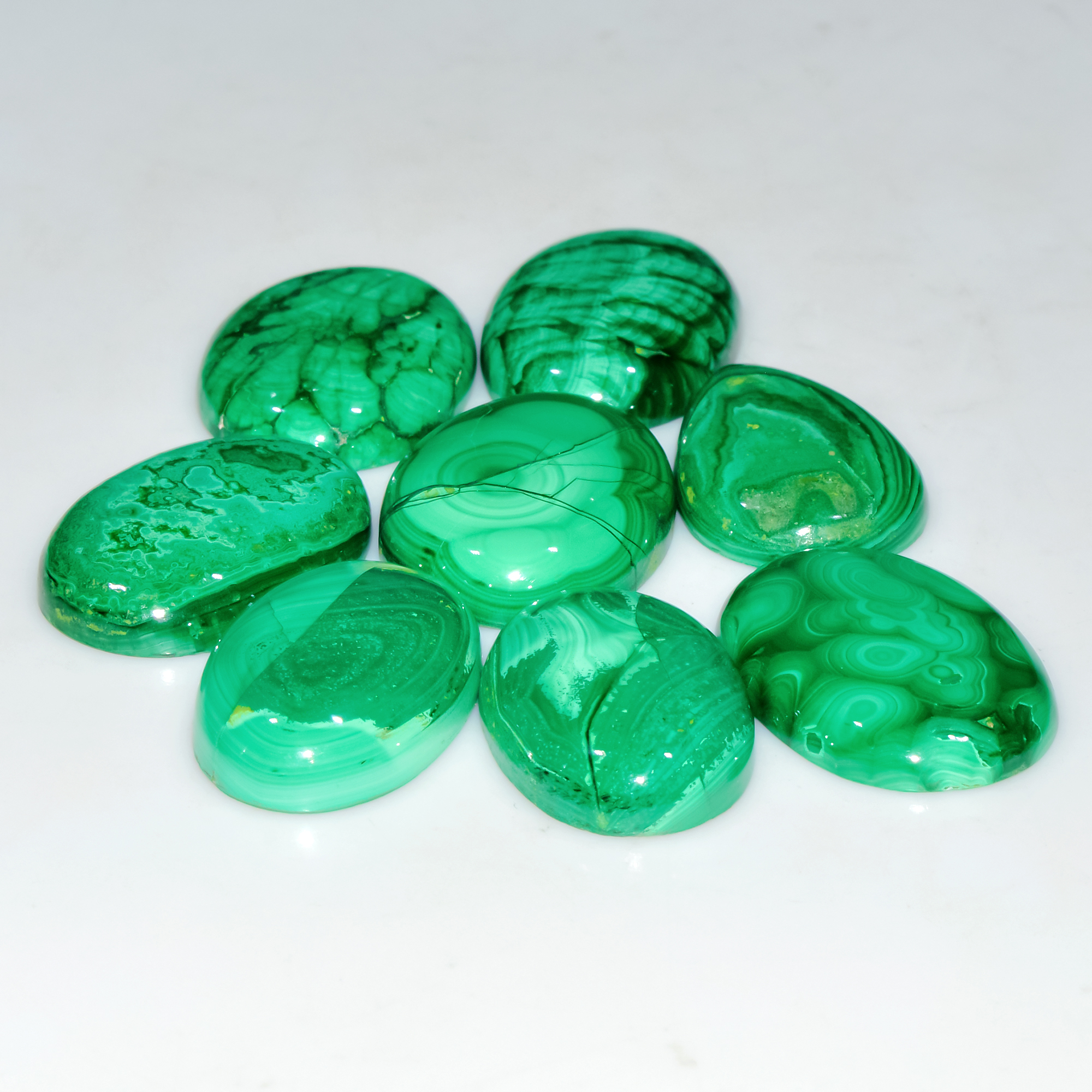8 Pcs 275 Cts Natural Malachite Mix Shape Size Back Unpolished Cabochon Gemstone Lot 25x19 24x15mm 3785