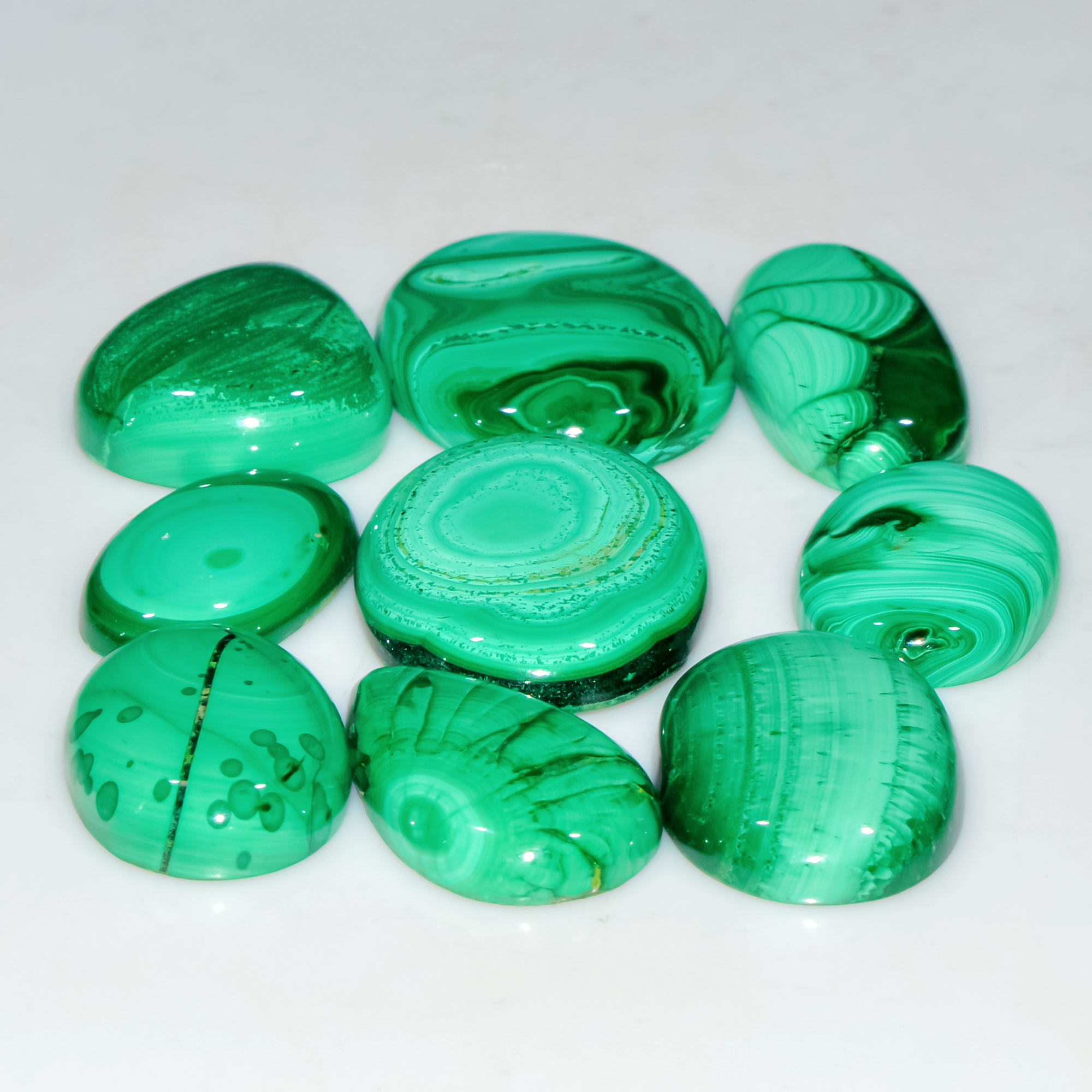 9 Pcs 269 Cts Natural Malachite Mix Shape Size Back Unpolished Cabochon Gemstone Lot 28x20 20x14mm 3786