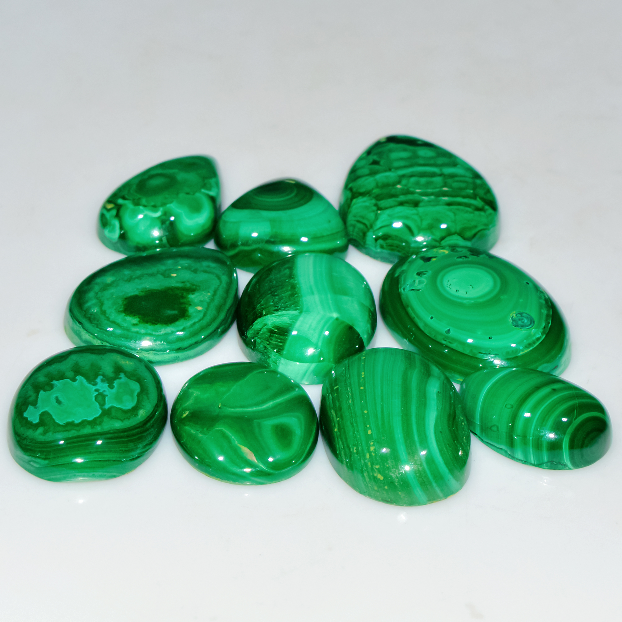 10 Pcs 228 Cts Natural Malachite Mix Shape Size Back Unpolished Cabochon Gemstone Lot 25x16 15x10mm 3787