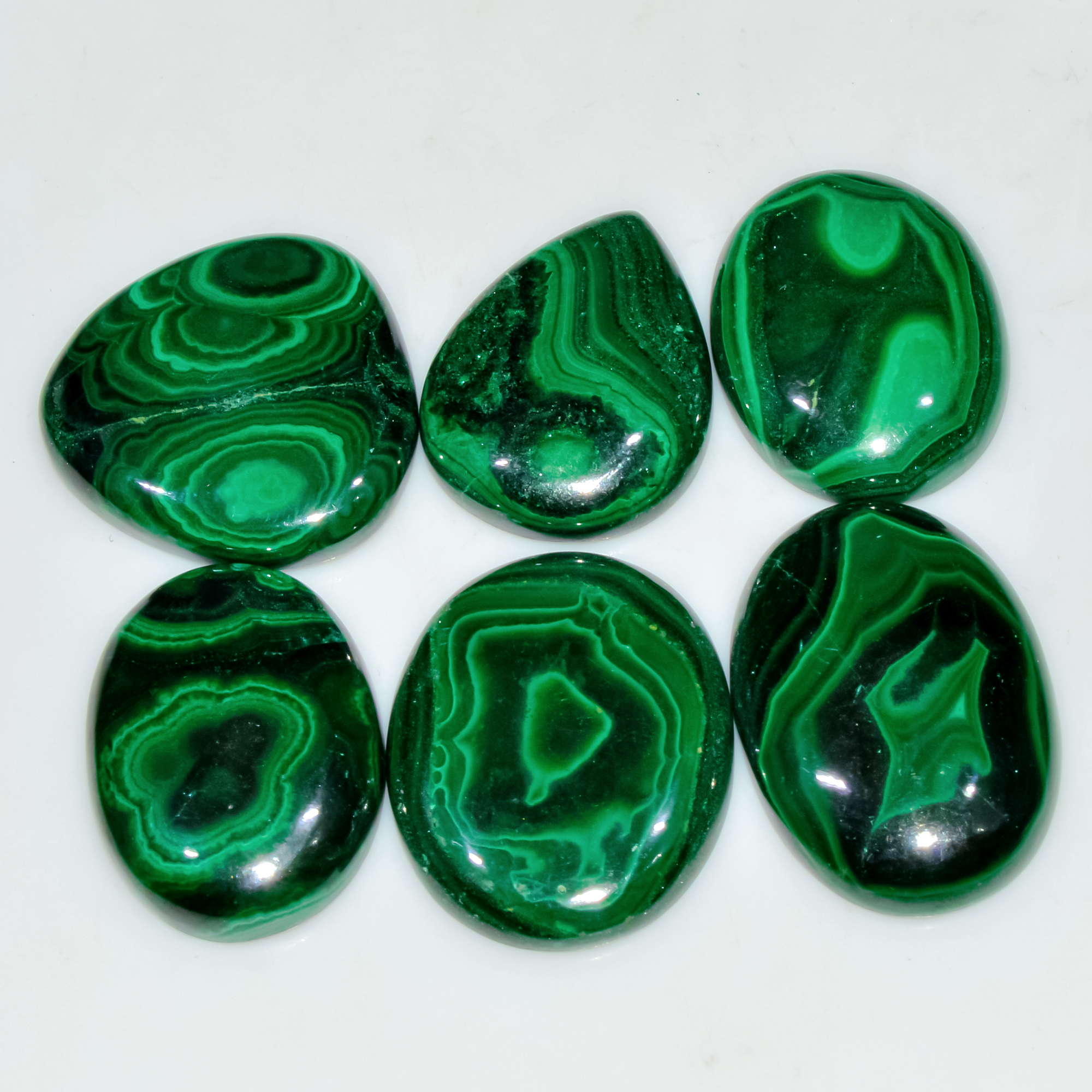 6 Pcs 248 Cts Natural Malachite Mix Shape Size Back Unpolished Cabochon Gemstone Lot 30x20 25x20mm 3788