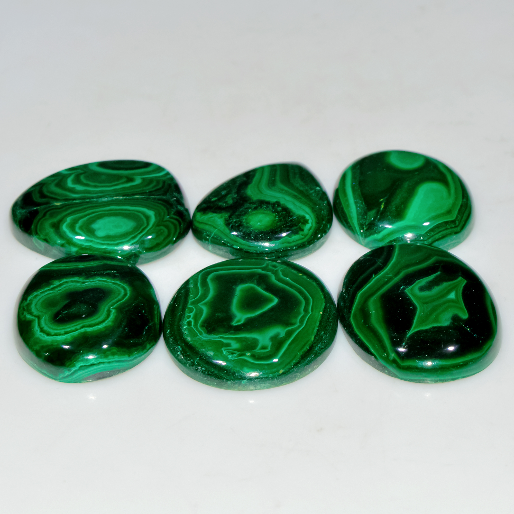 6 Pcs 248 Cts Natural Malachite Mix Shape Size Back Unpolished Cabochon Gemstone Lot 30x20 25x20mm 3788