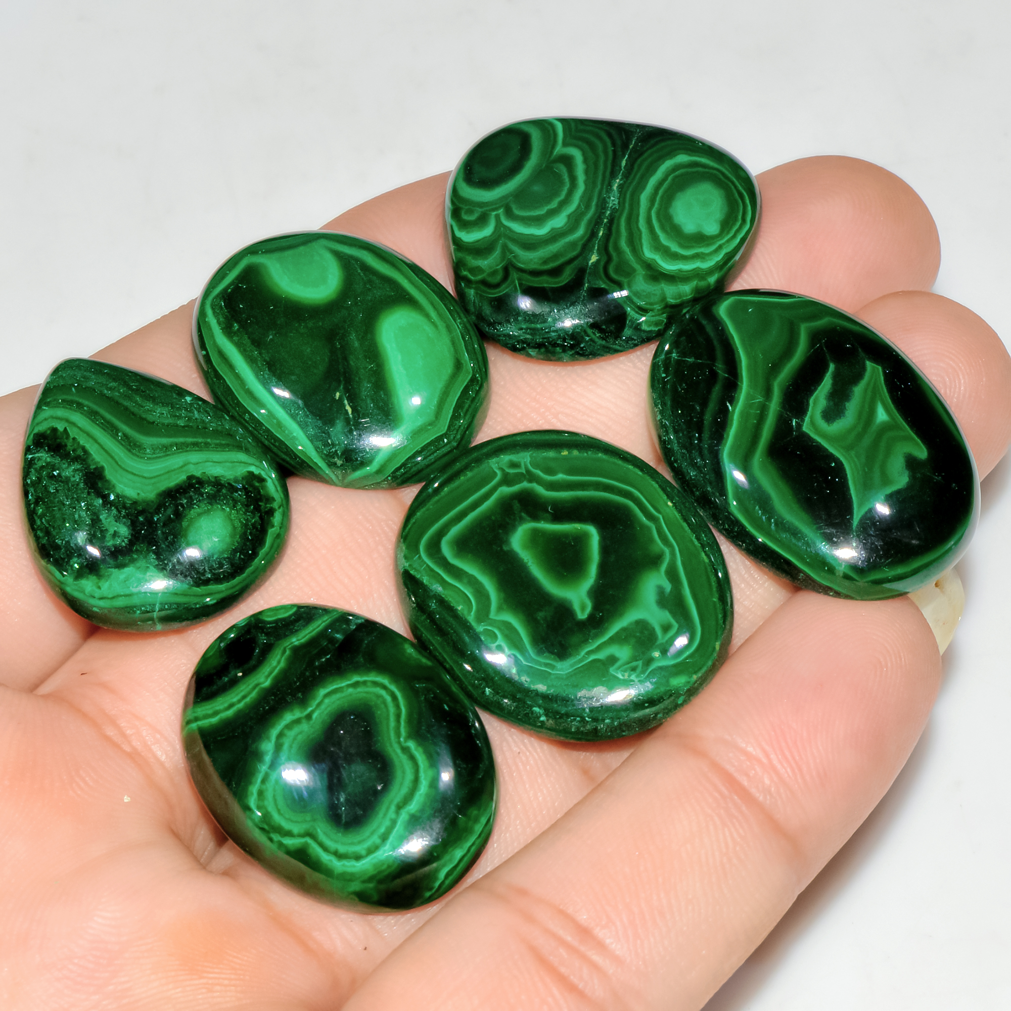 6 Pcs 248 Cts Natural Malachite Mix Shape Size Back Unpolished Cabochon Gemstone Lot 30x20 25x20mm 3788