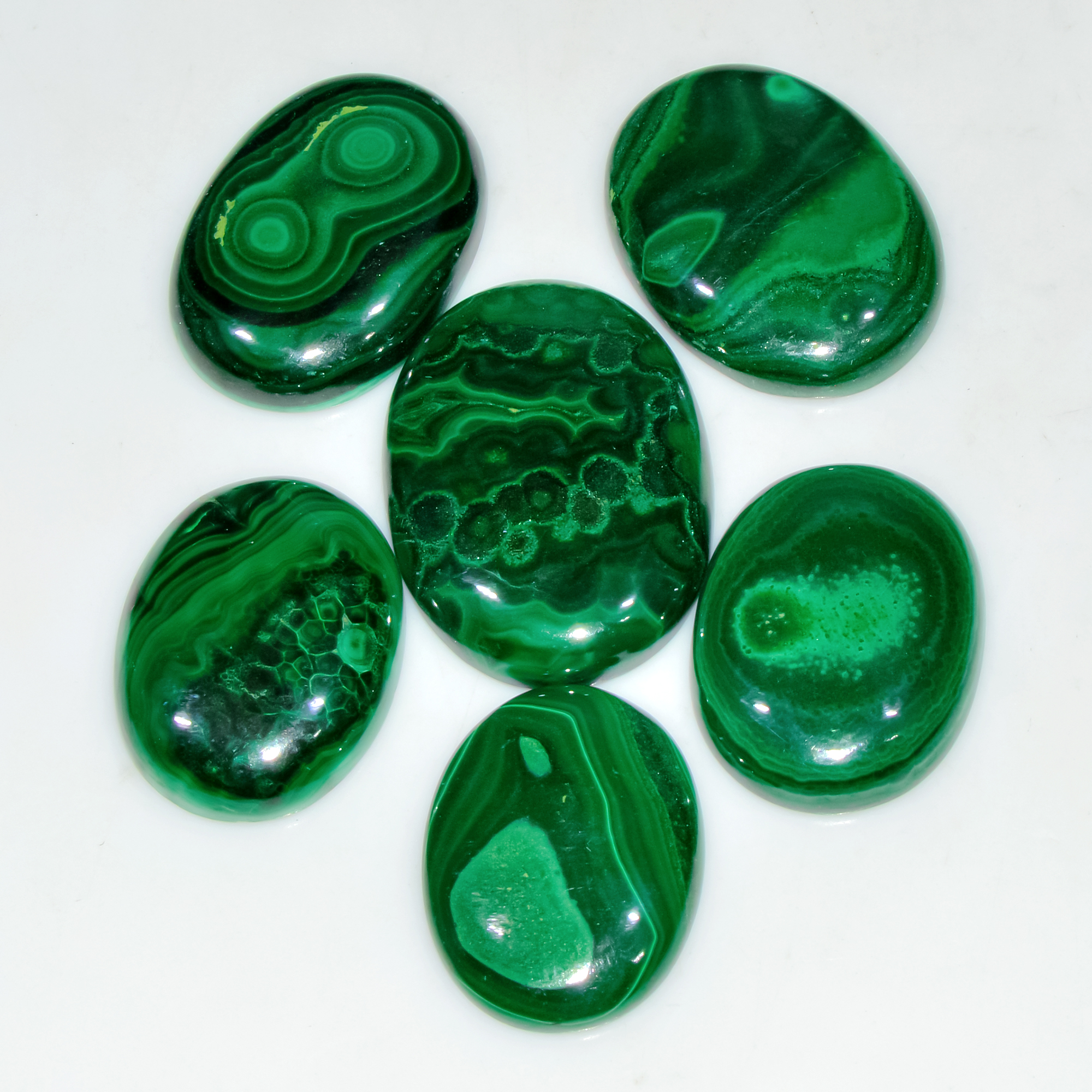 6 Pcs 271 Cts Natural Malachite Mix Shape Size Back Unpolished Cabochon Gemstone Lot 32x23 25x20mm 3790