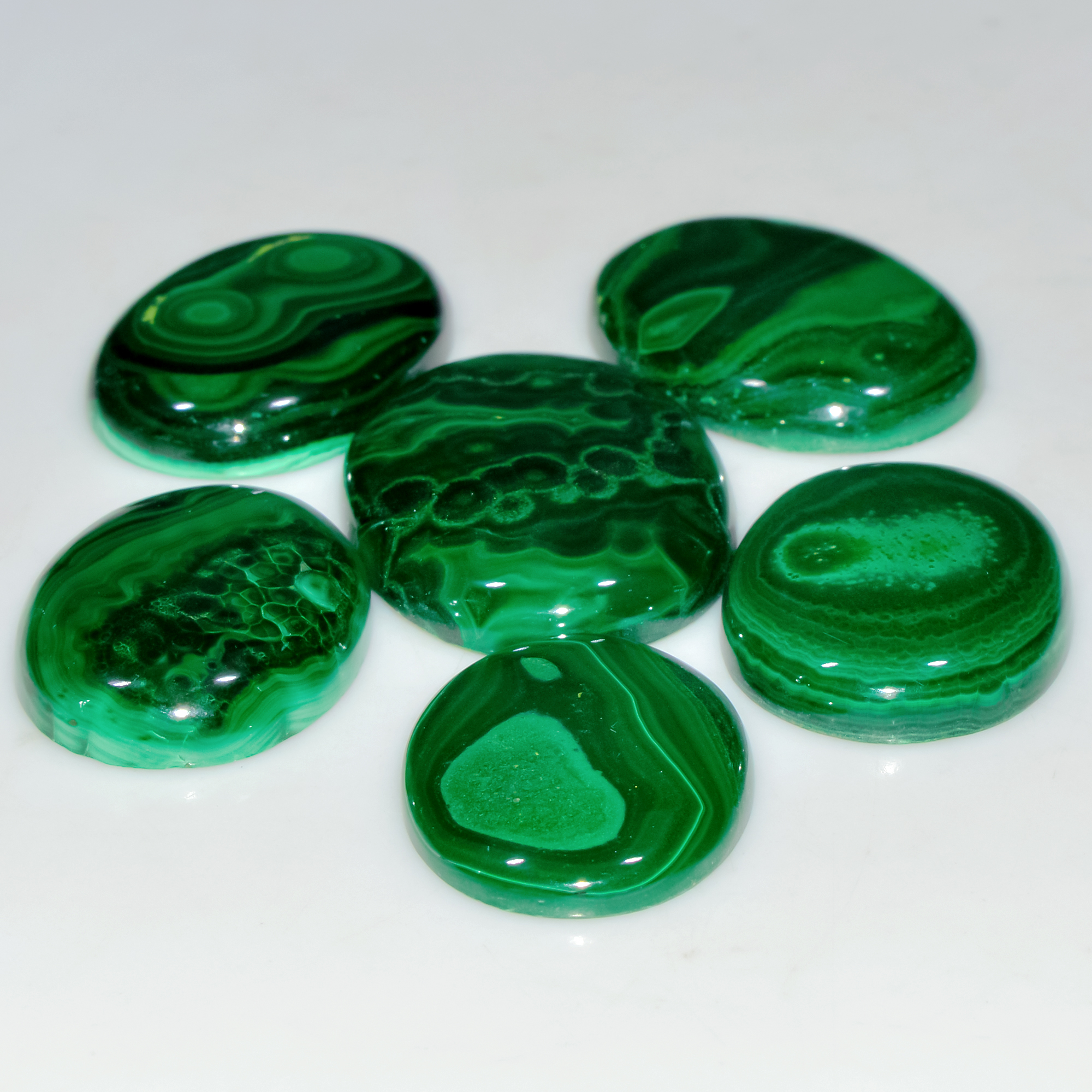 6 Pcs 271 Cts Natural Malachite Mix Shape Size Back Unpolished Cabochon Gemstone Lot 32x23 25x20mm 3790