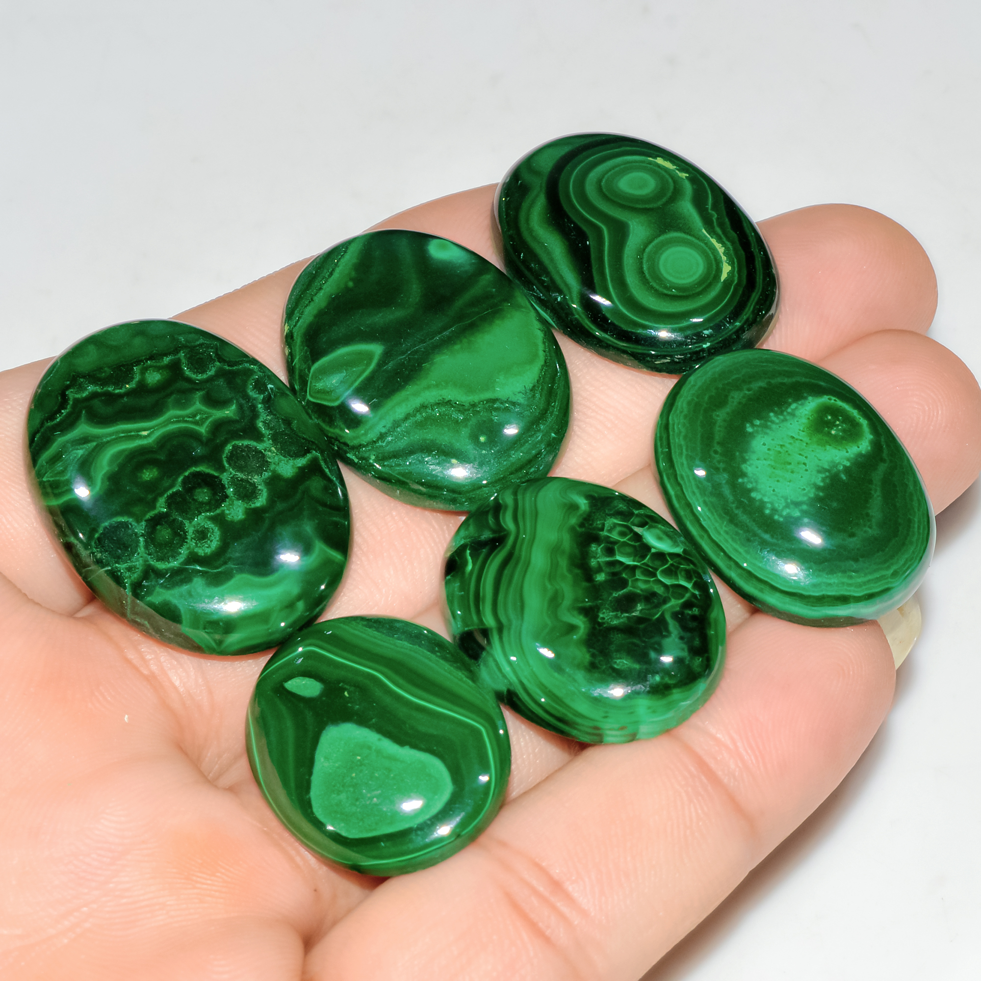 6 Pcs 271 Cts Natural Malachite Mix Shape Size Back Unpolished Cabochon Gemstone Lot 32x23 25x20mm 3790