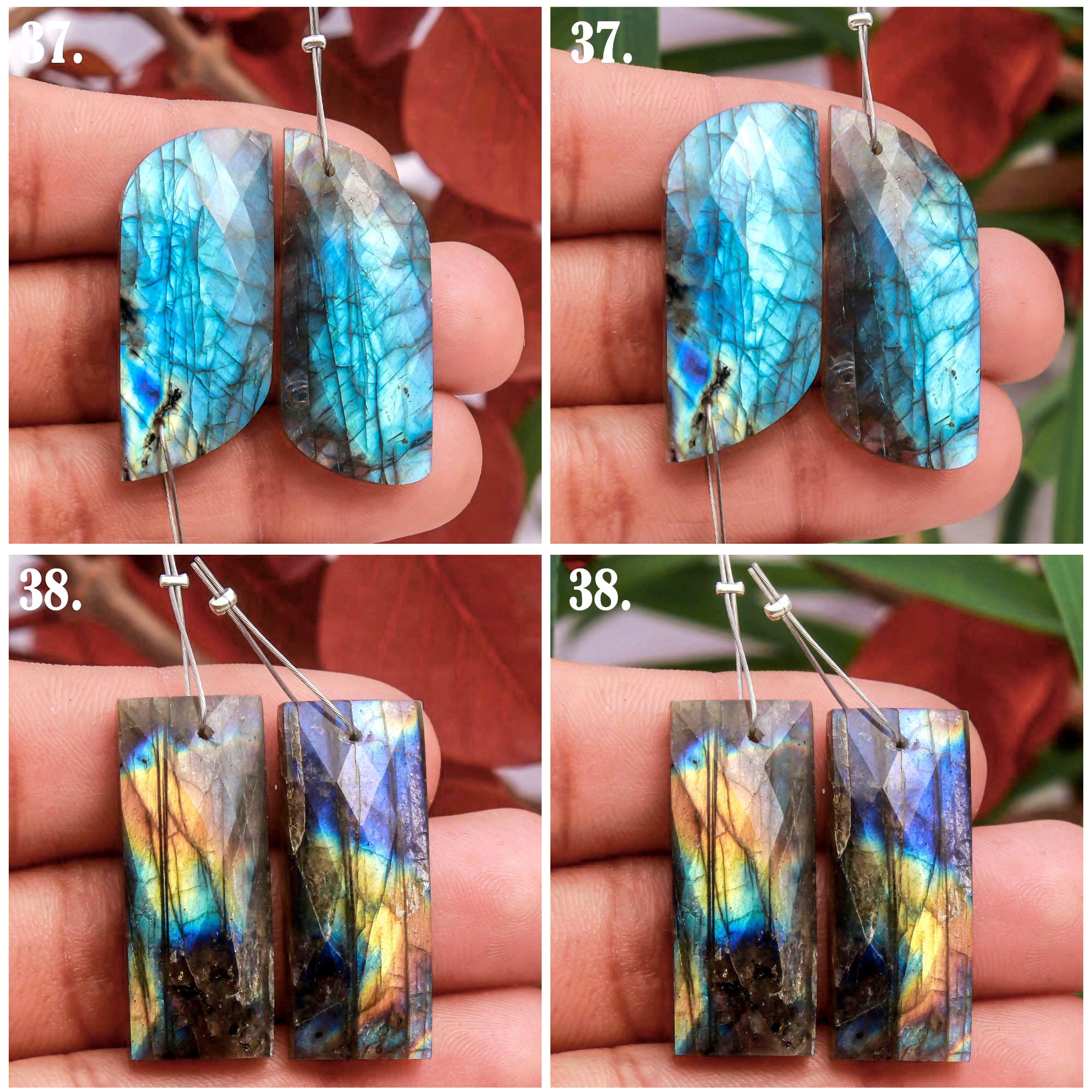 Natural Faceted Labradorite  Front To Back Drilled Earring Pair Loose Gemstone