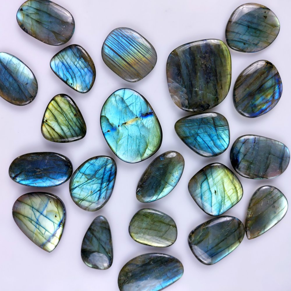 21Pcs 887Cts  Natural Labradorite Blue Fire Tumble Shape Palm Stone Loose Cabochon Polish Gemstone Wholsale Lot For Jewelry Making 37x35 25x18mm#G-386